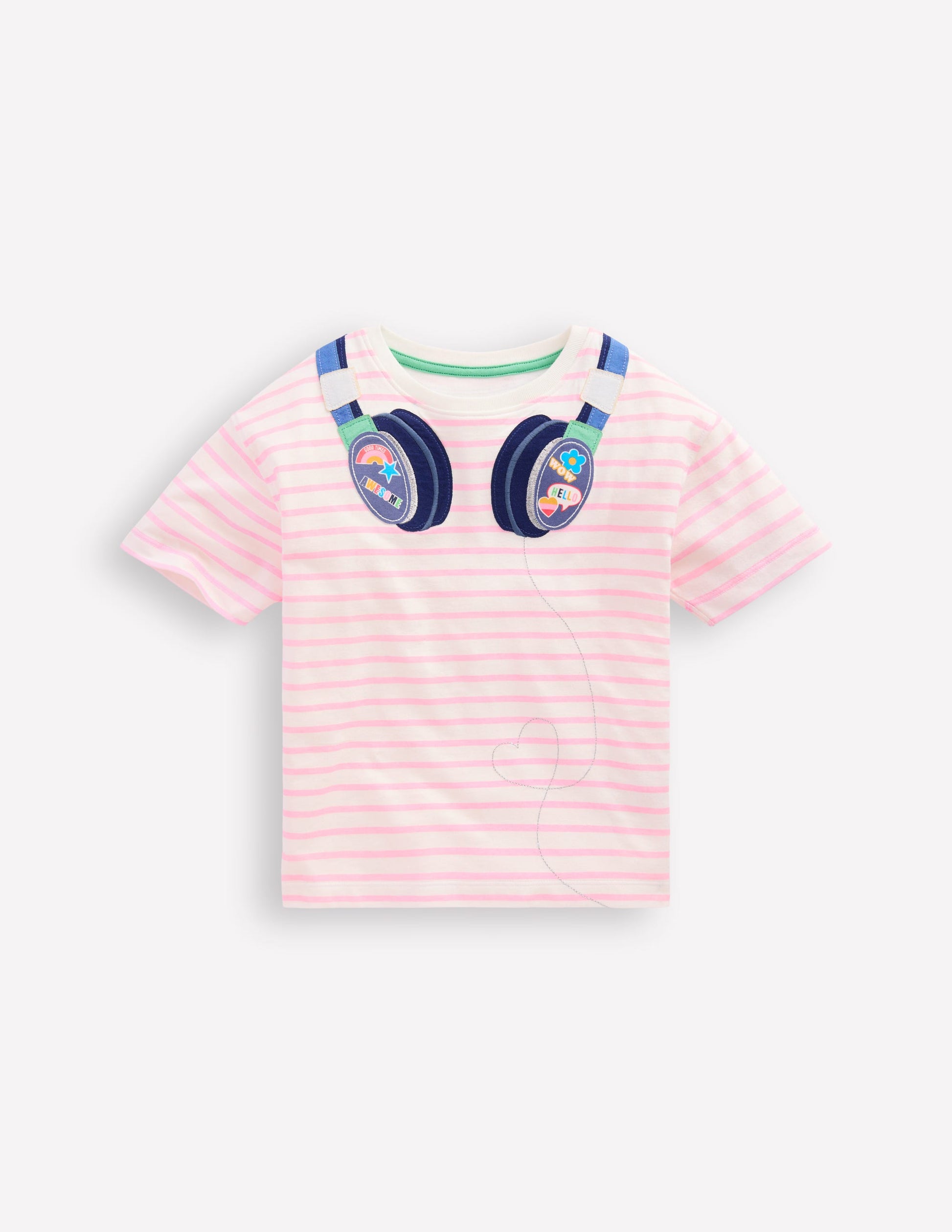 Relaxed Applique T-shirt-Formica Pink/ Ivory Headphones-1