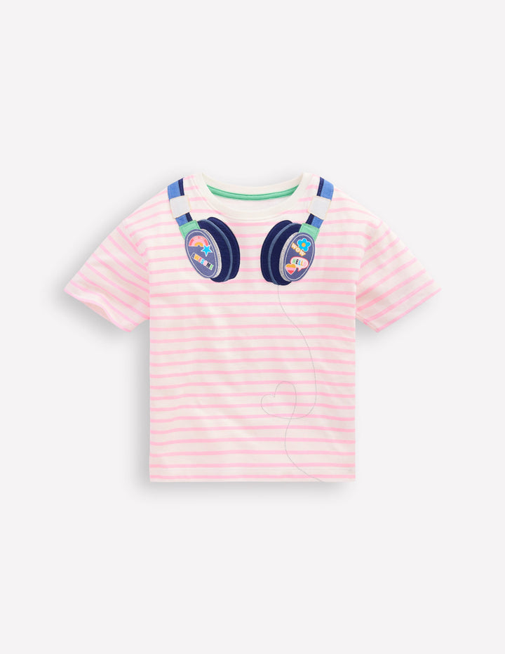 Relaxed Applique T-shirt-Formica Pink/ Ivory Headphones