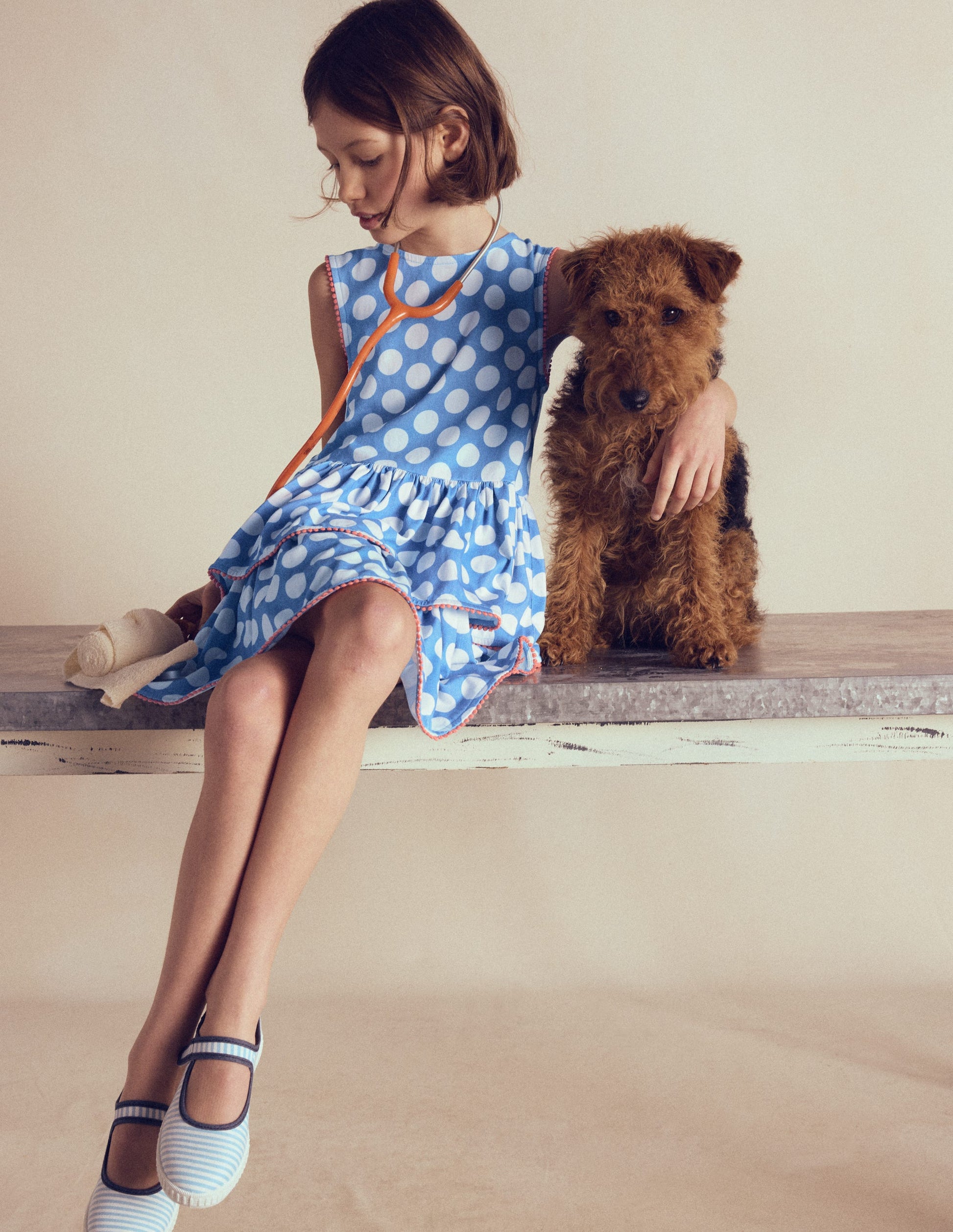 Boden Girls Tiered Jersey Sundress in Blue
