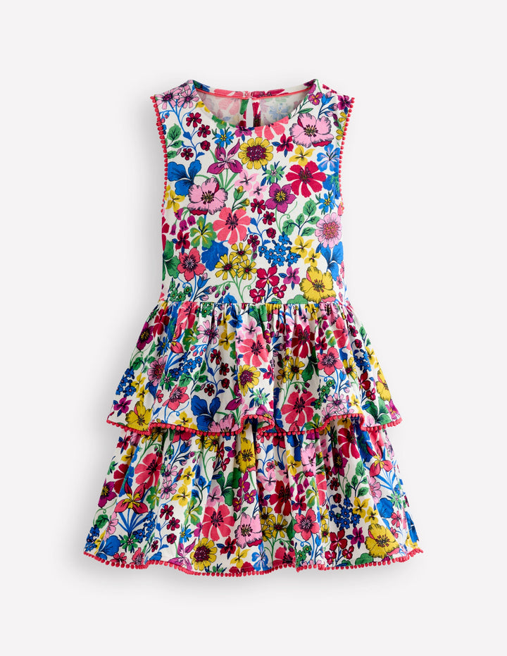 Tiered Jersey Sundress-Tickled Pink Floral Sprig