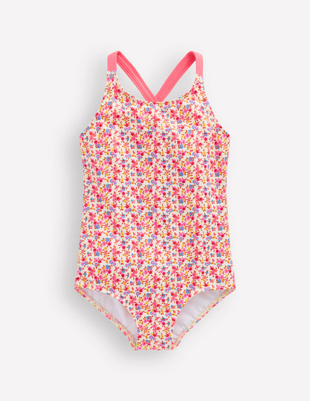 Cross-Back Printed Swimsuit-Papyrus Ditsy Floral