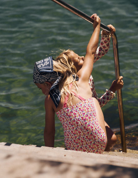 Cross-Back Printed Swimsuit-Papyrus Ditsy Floral