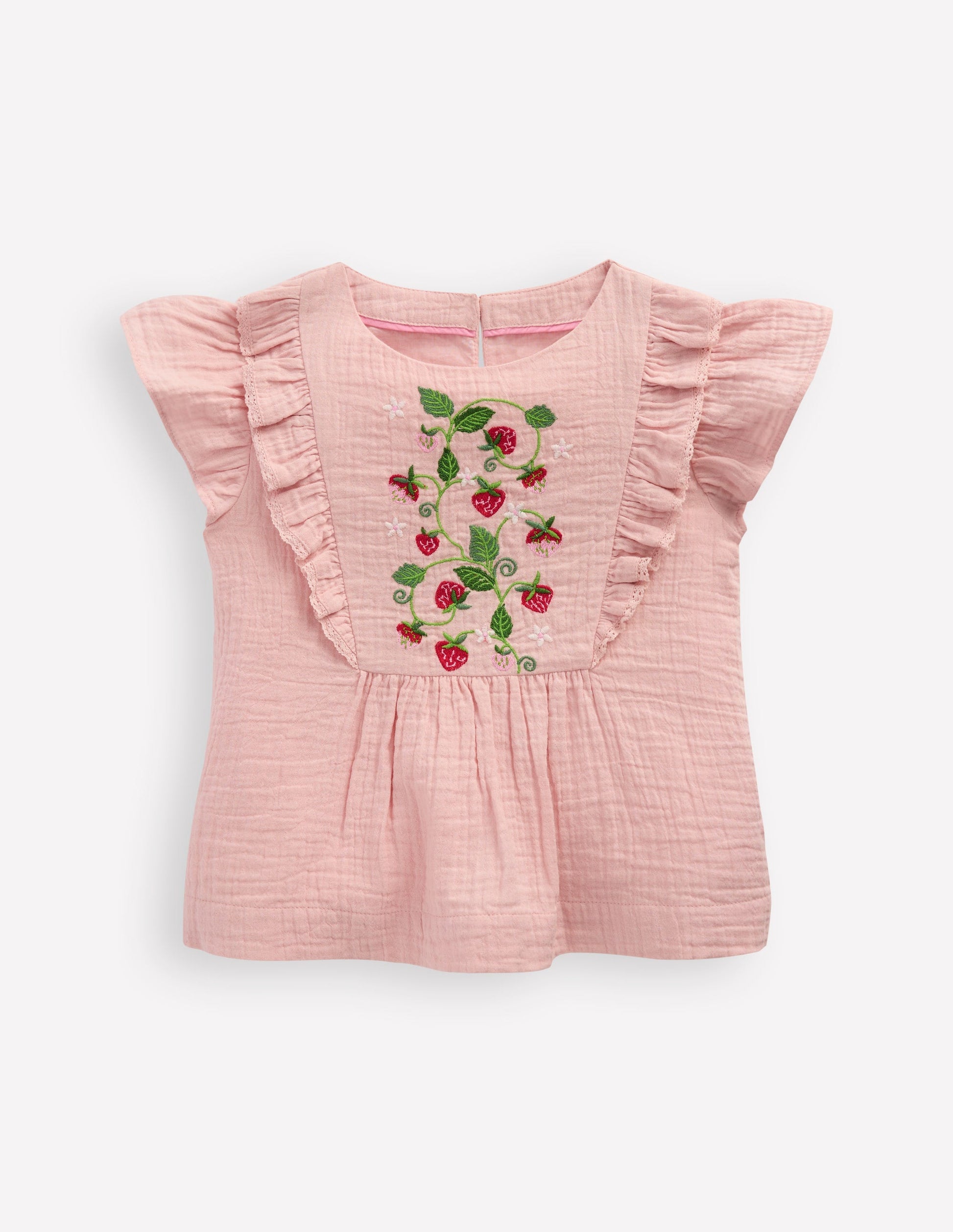 Embroidered Frilly Woven Top-Lotus Strawberries-4