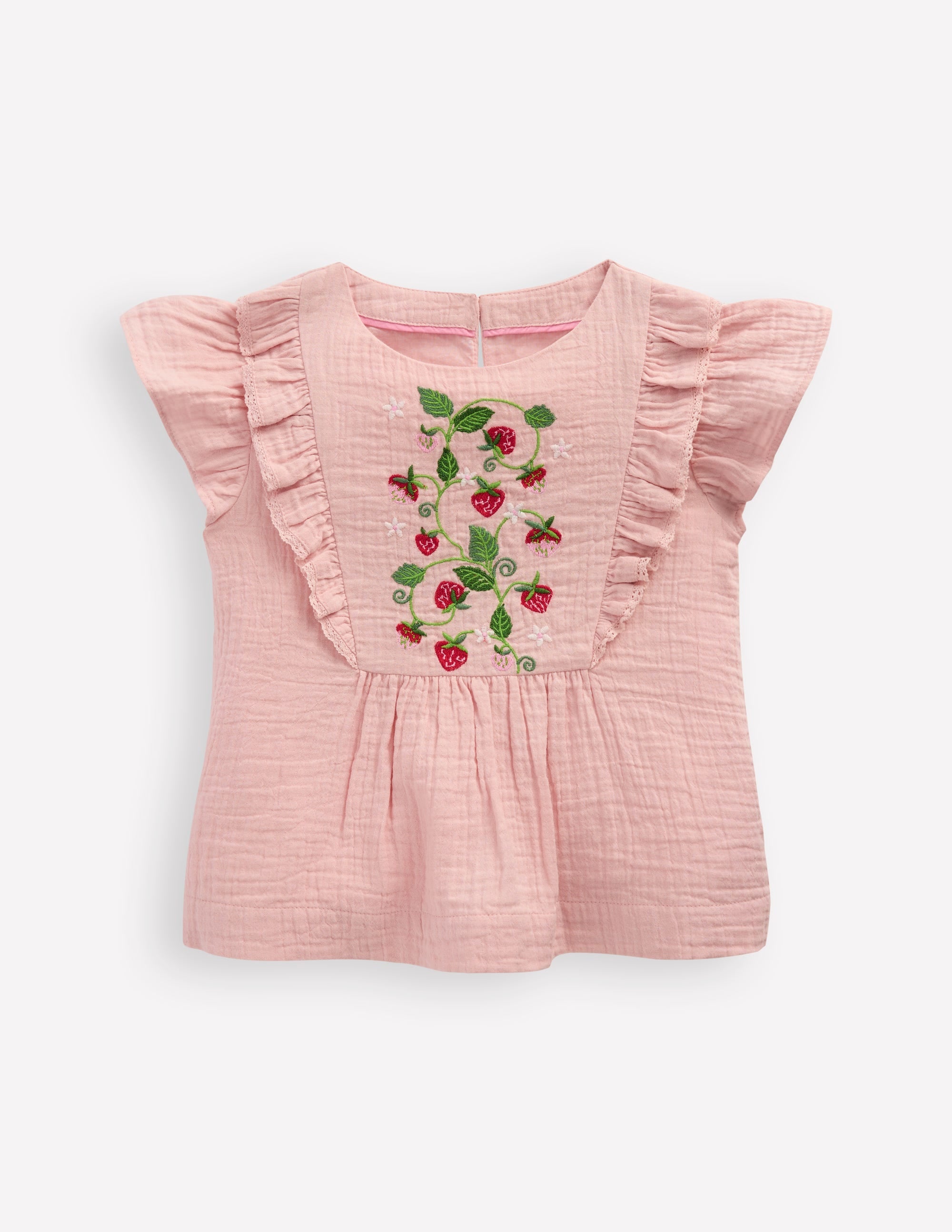 Embroidered Frilly Woven Top-Lotus Strawberries - Image 4