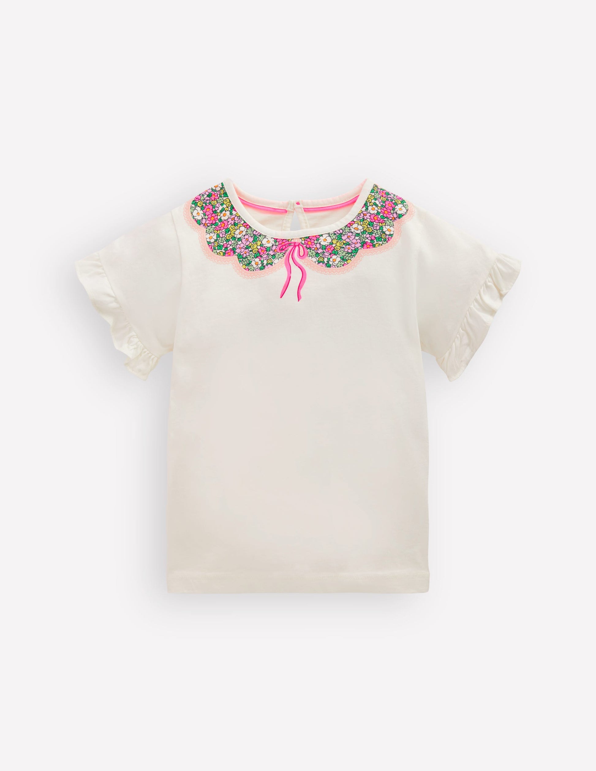 Pretty Frill T-shirt-Ivory Printed Collar-1