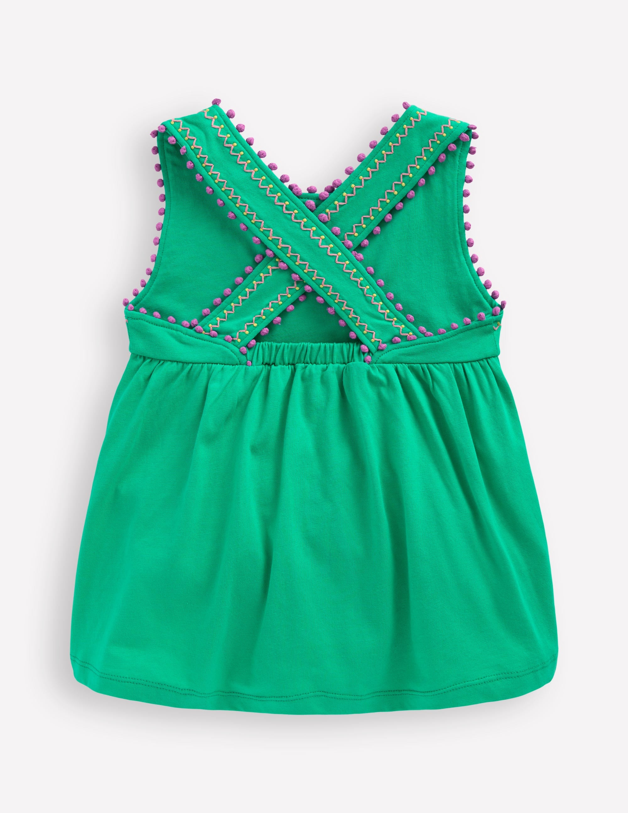 ノリ　BODEN Cross - Back Pom Trim Top - Aquamarine Blue | Boden USA