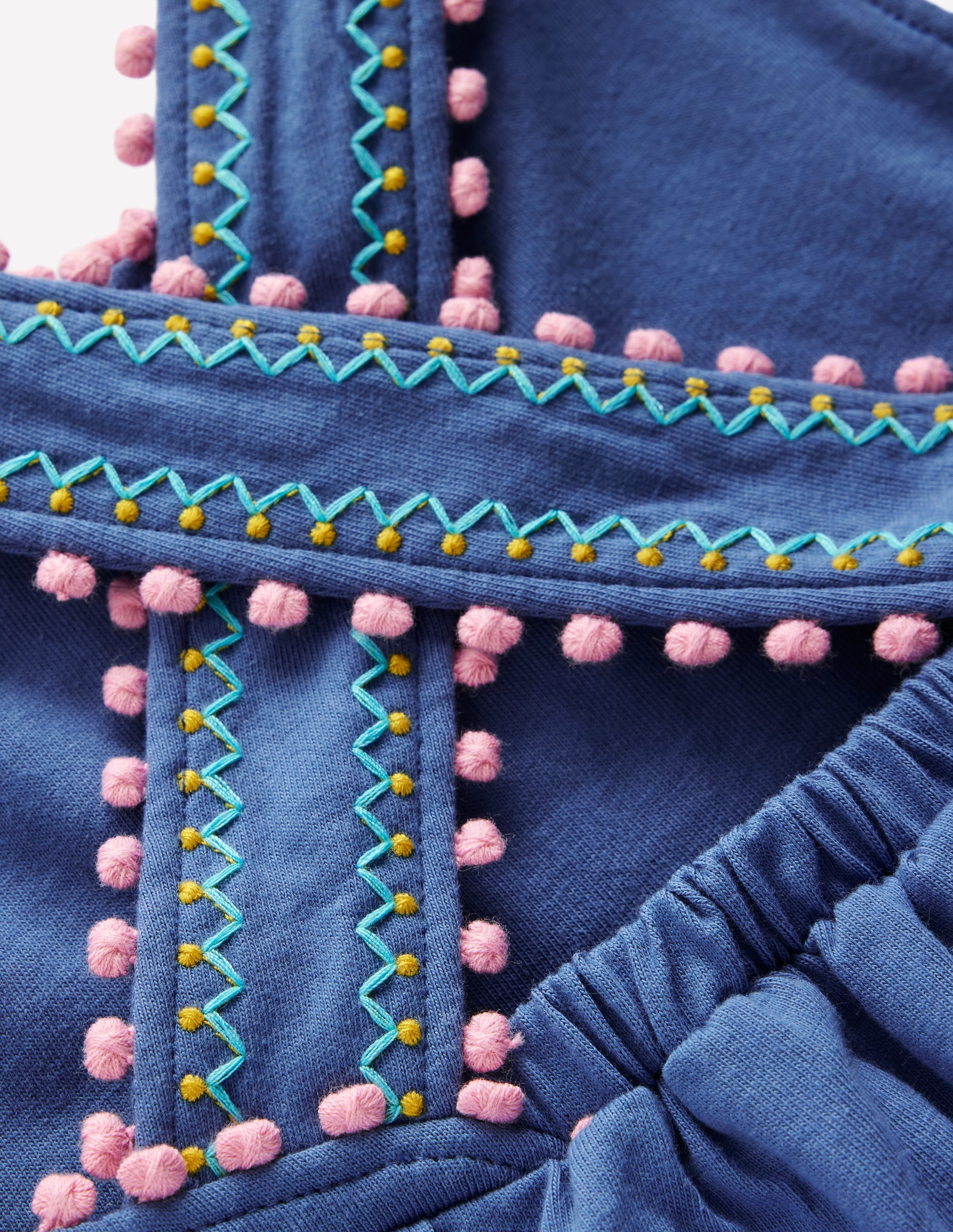 Cross-Back Pom Trim Top-Azure Blue - Image 3
