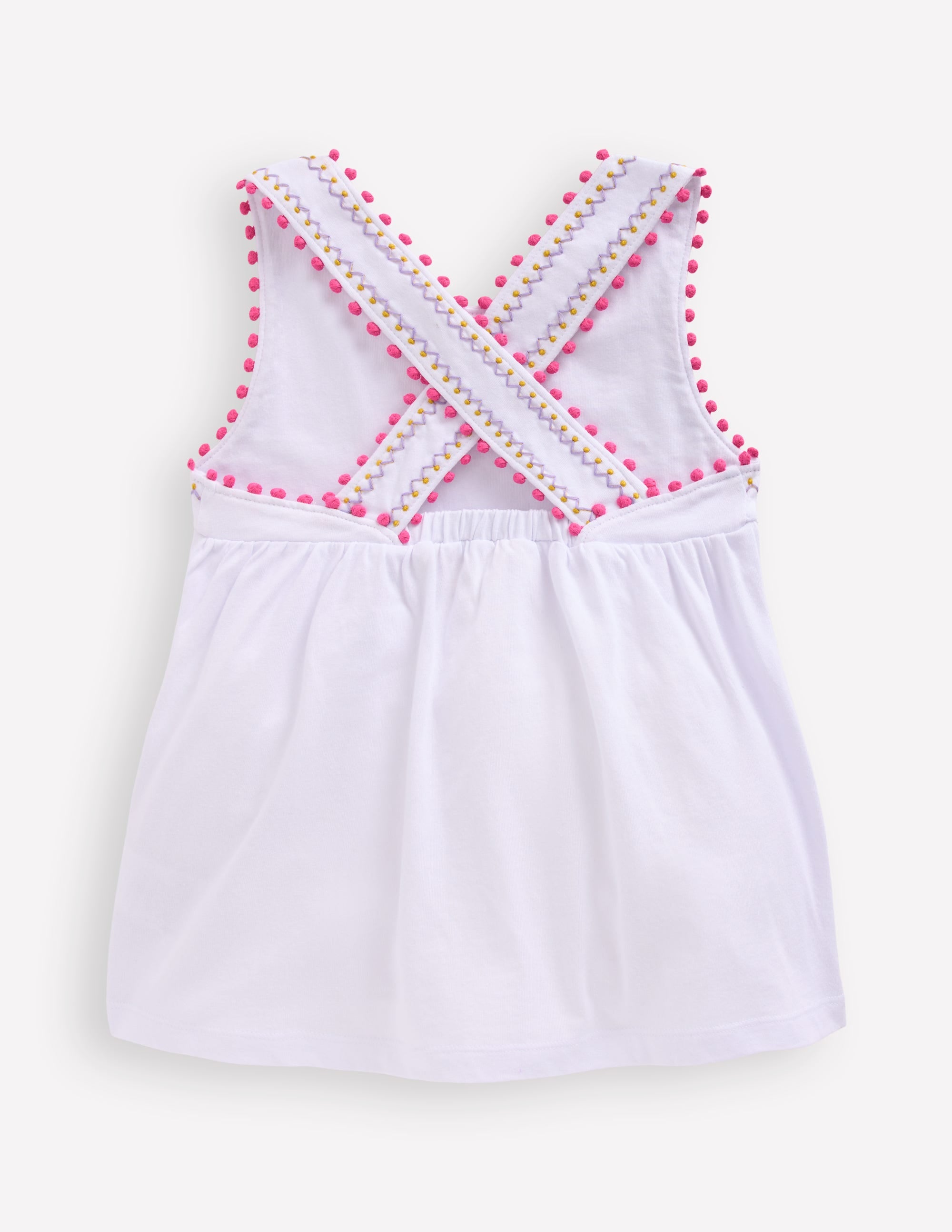 Cross-Back Pom Trim Top-White - Image 2