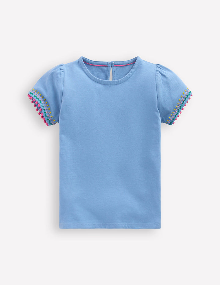 Puff Sleeve T-shirt-Forget Me Not Blue