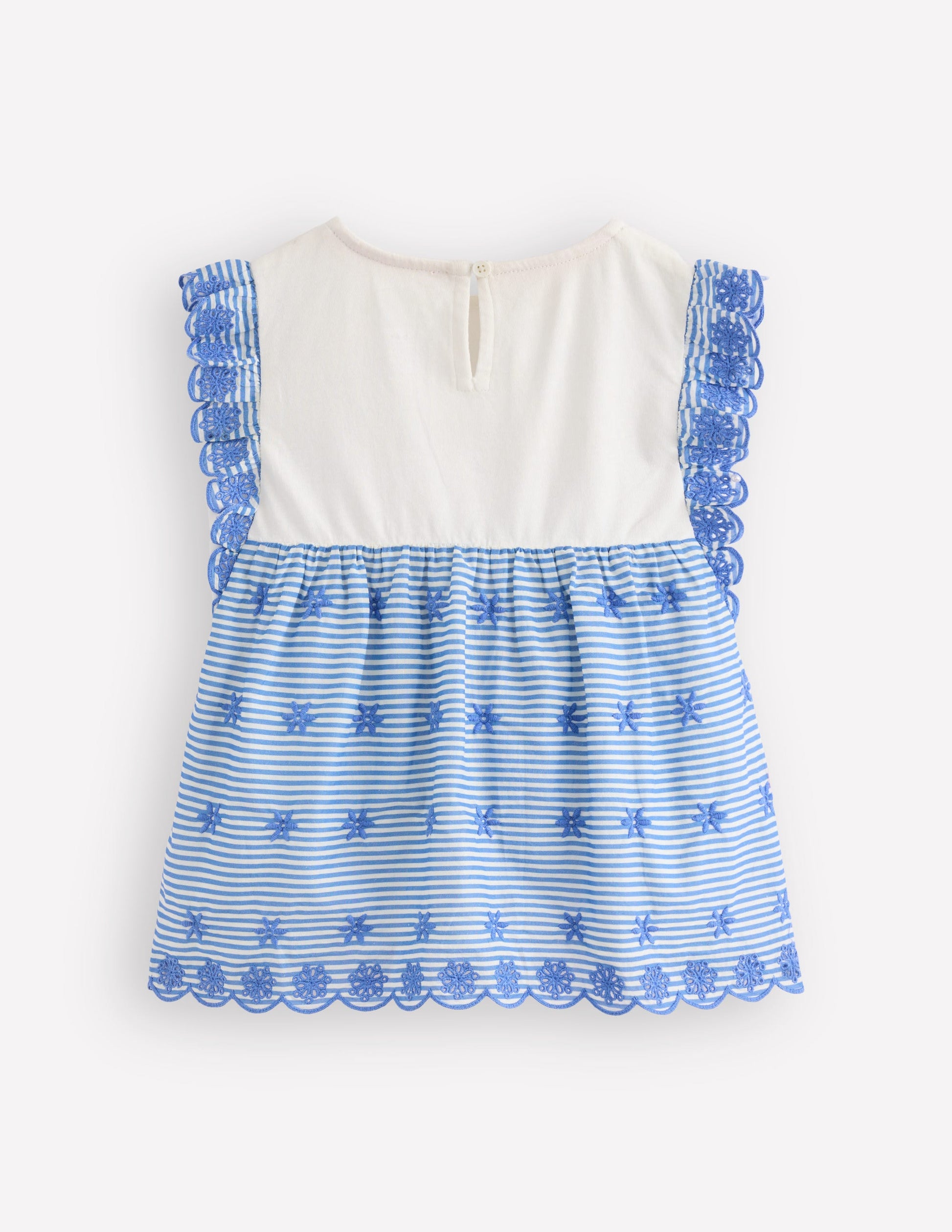 Fabric Mix Broderie Top-Blue Ticking-2