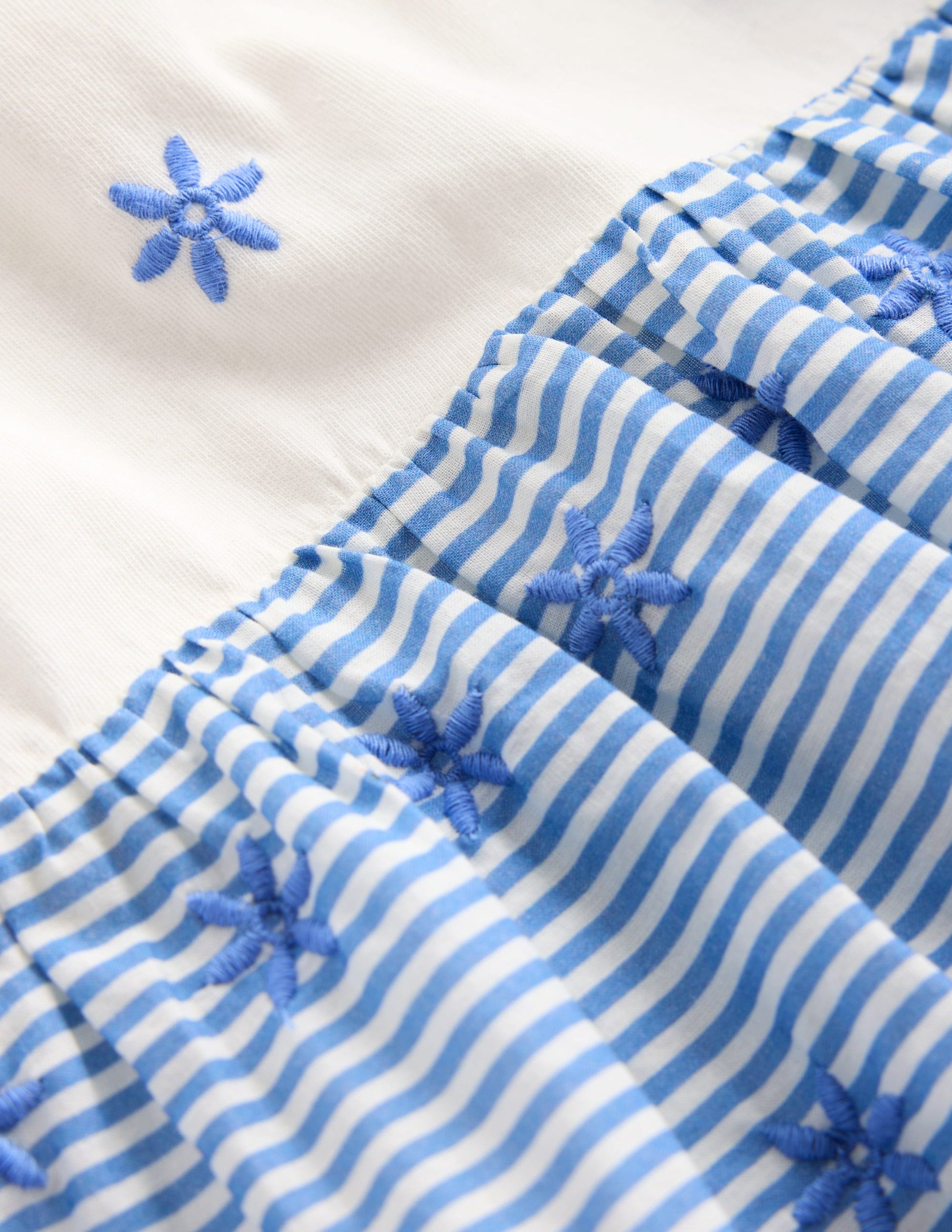 Fabric Mix Broderie Top-Blue Ticking-3