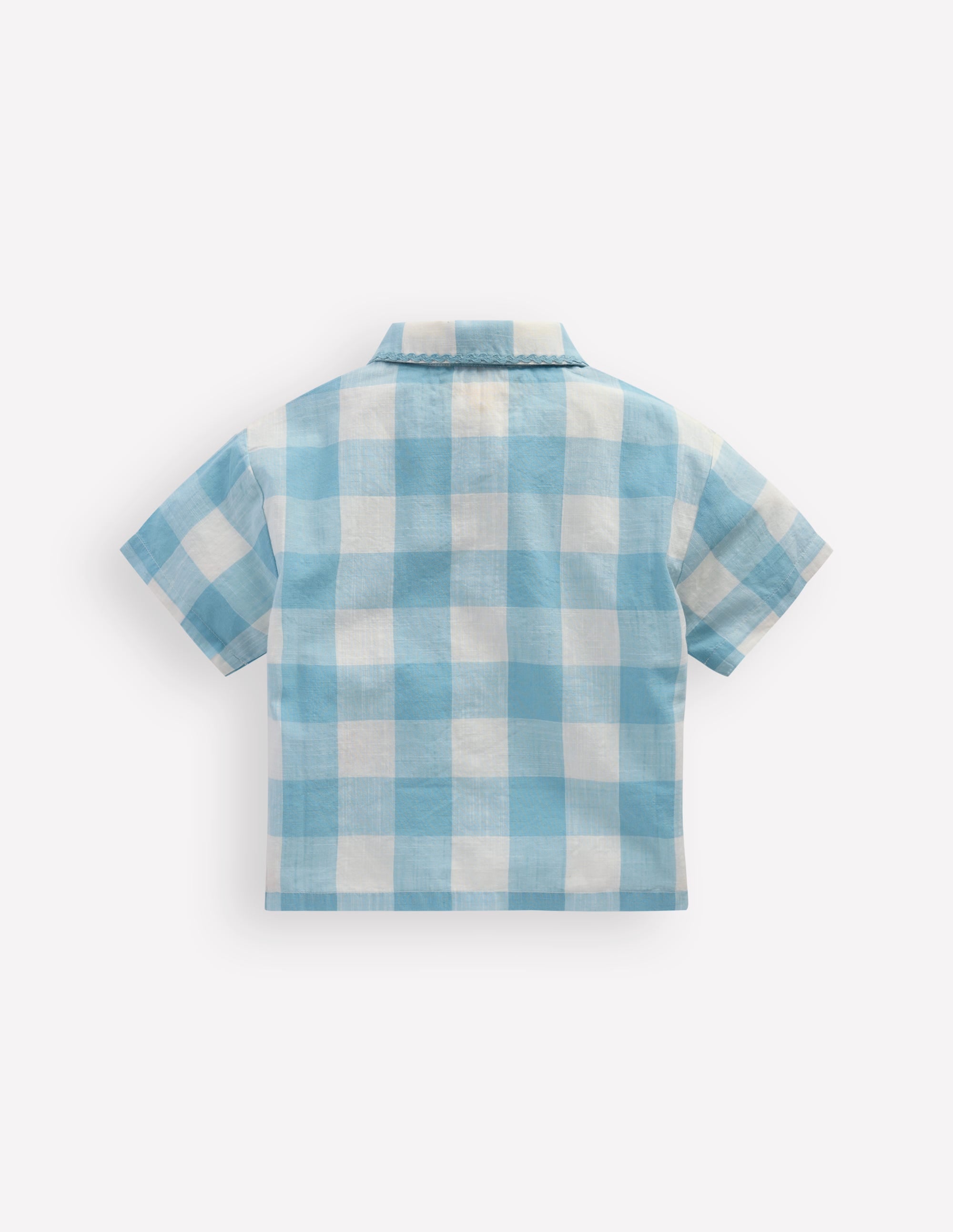 Short Sleeve Relaxed Shirt-Blue Gingham Embroidery - Image 2