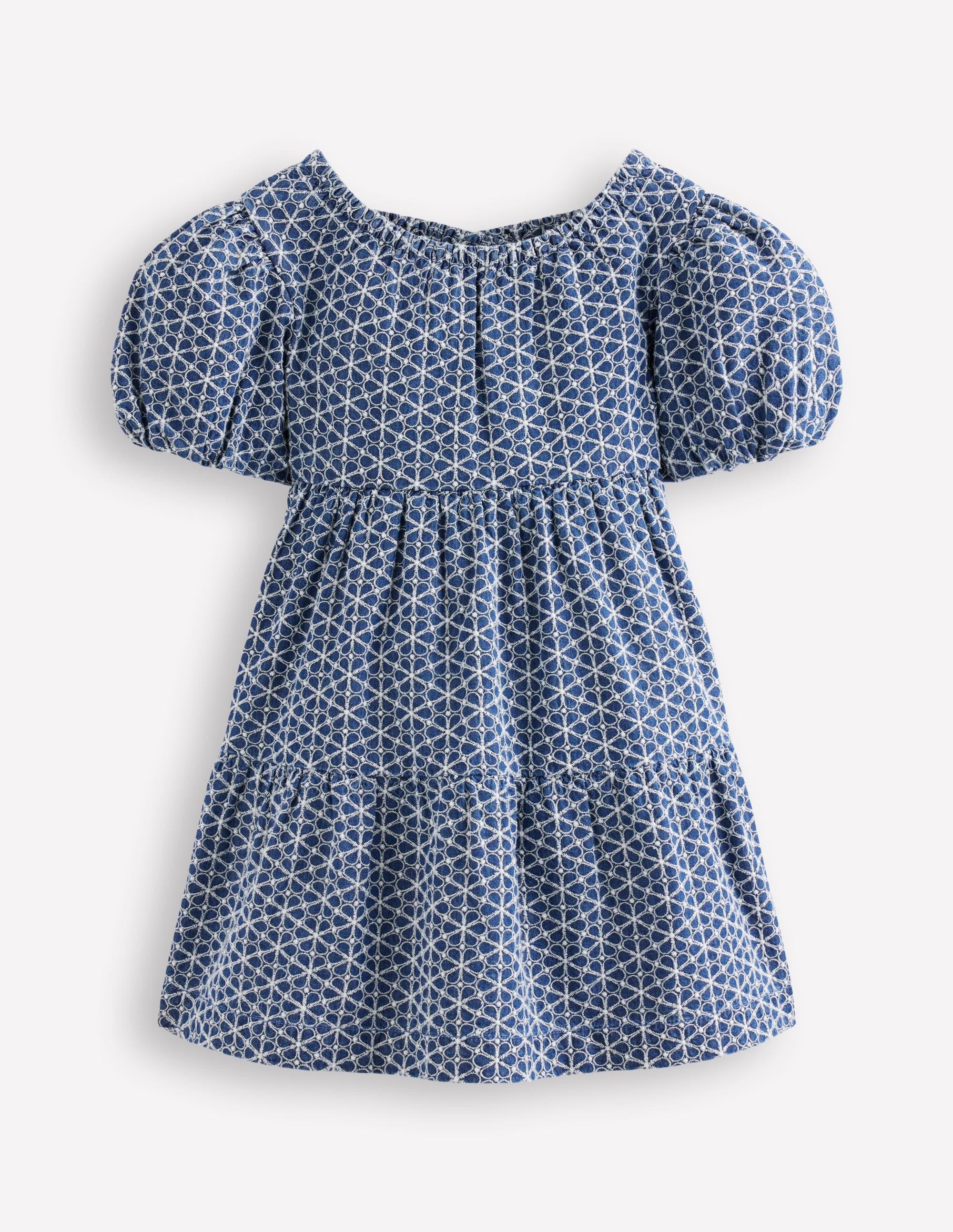 Puff Sleeve Cross Back Dress-Chambray Broderie - Image 2