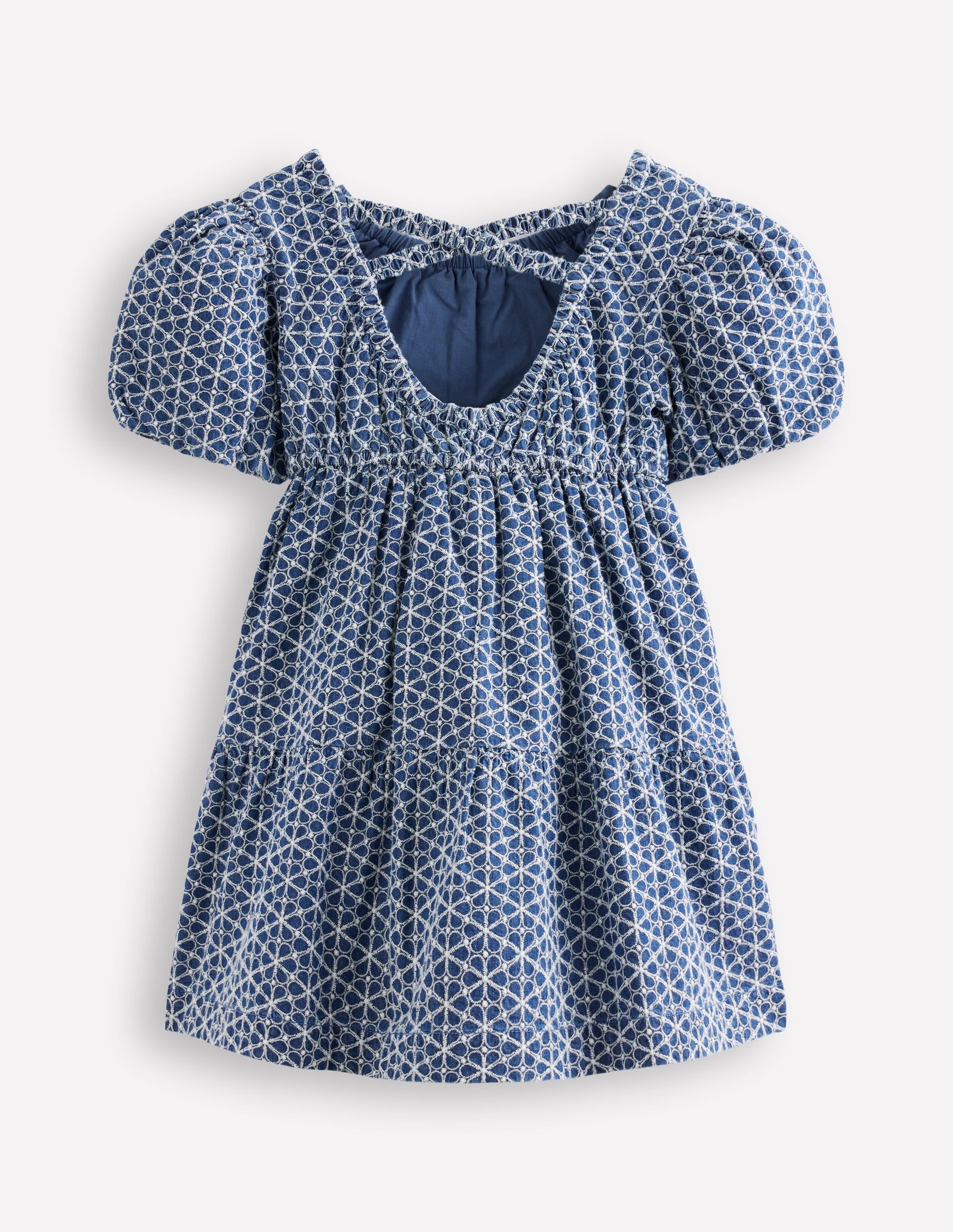 Puff Sleeve Cross Back Dress-Chambray Broderie - Image 3