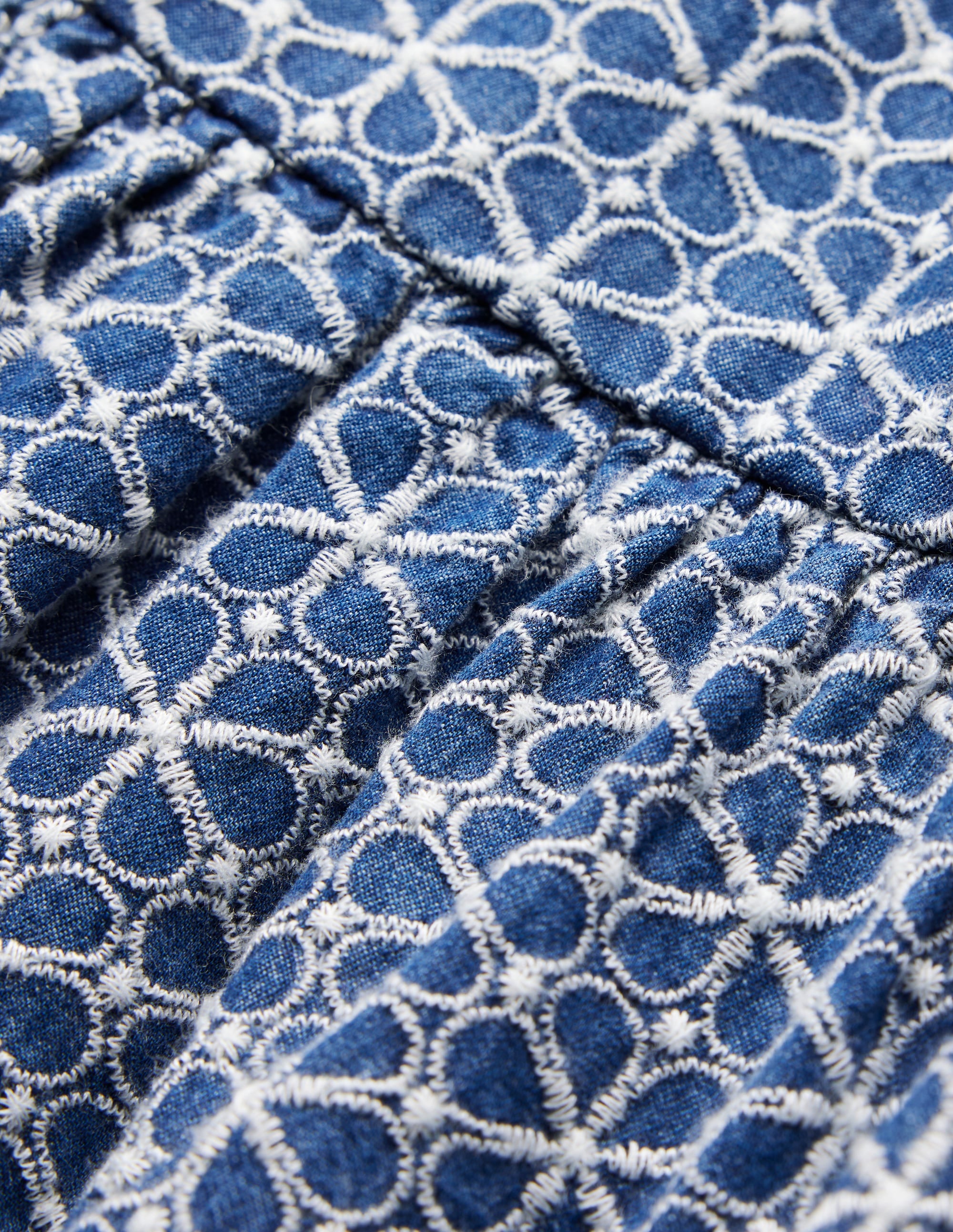Puff Sleeve Cross Back Dress-Chambray Broderie - Image 4