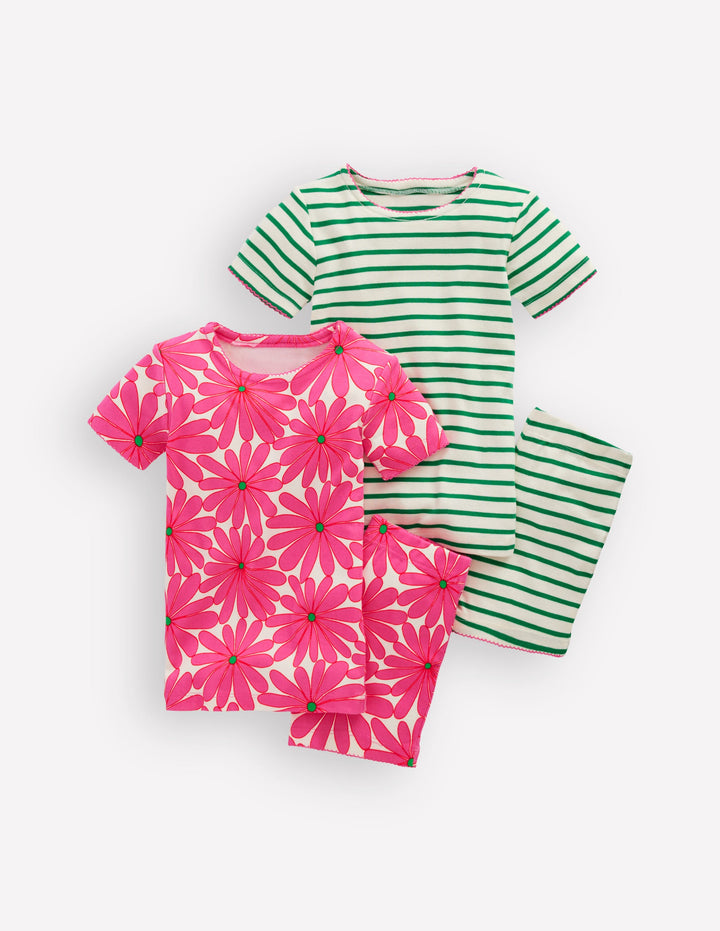 Twin Pack Short Pajamas-Pink Flower