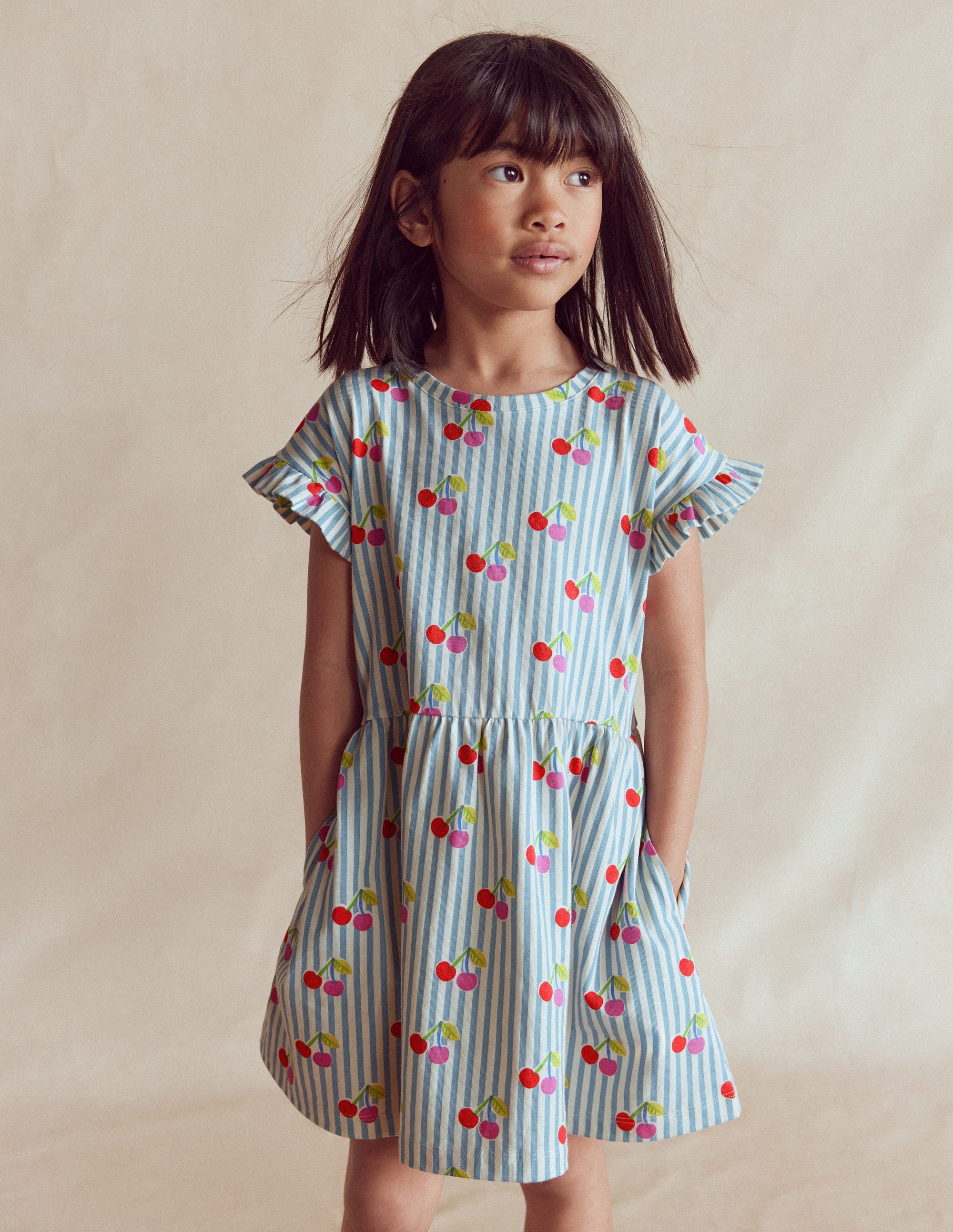 Jersey T - Shirt Dress - Blue Cherry Stripe