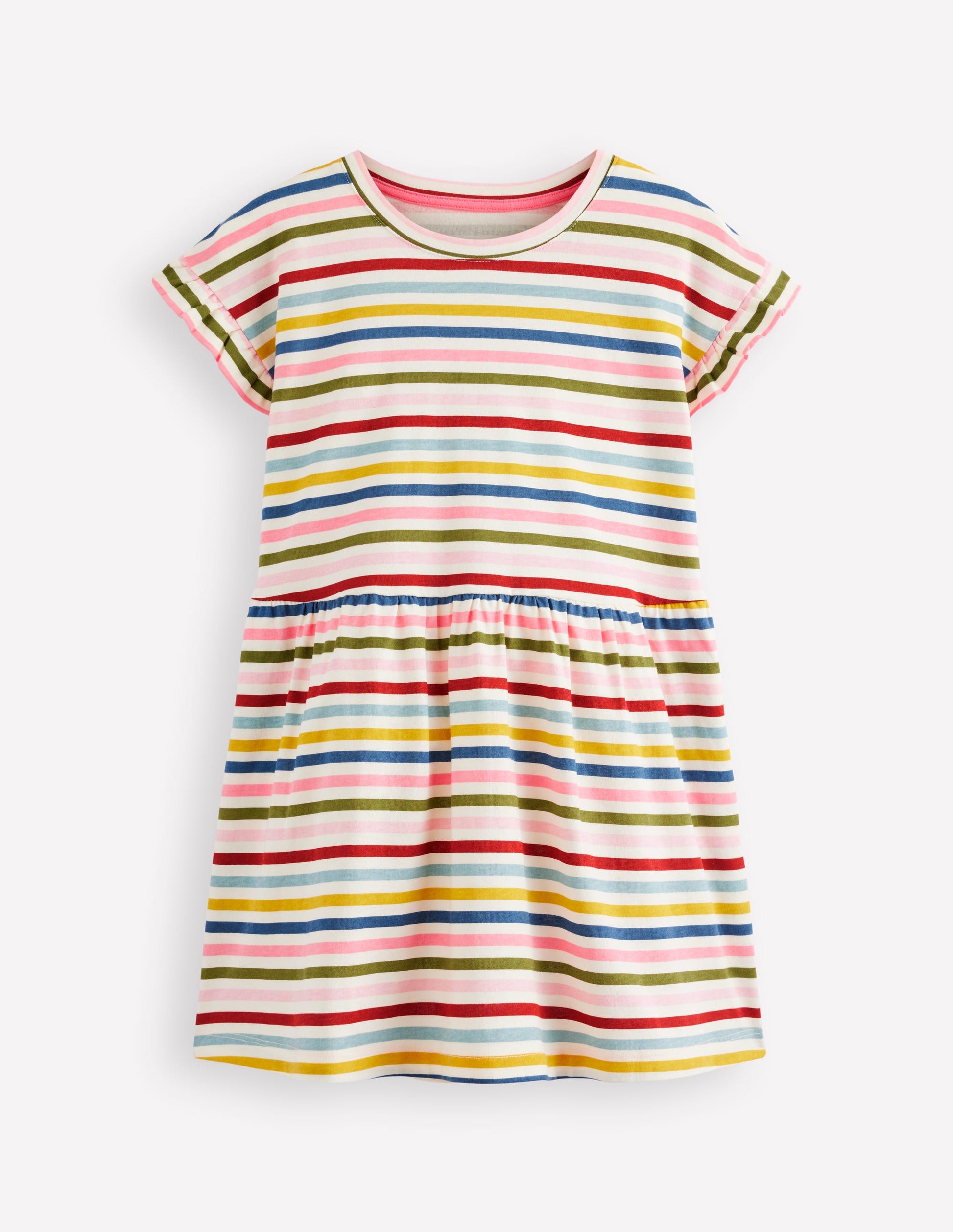 Jersey T-Shirt Dress-Maroon, Pink and Blue Stripe-1