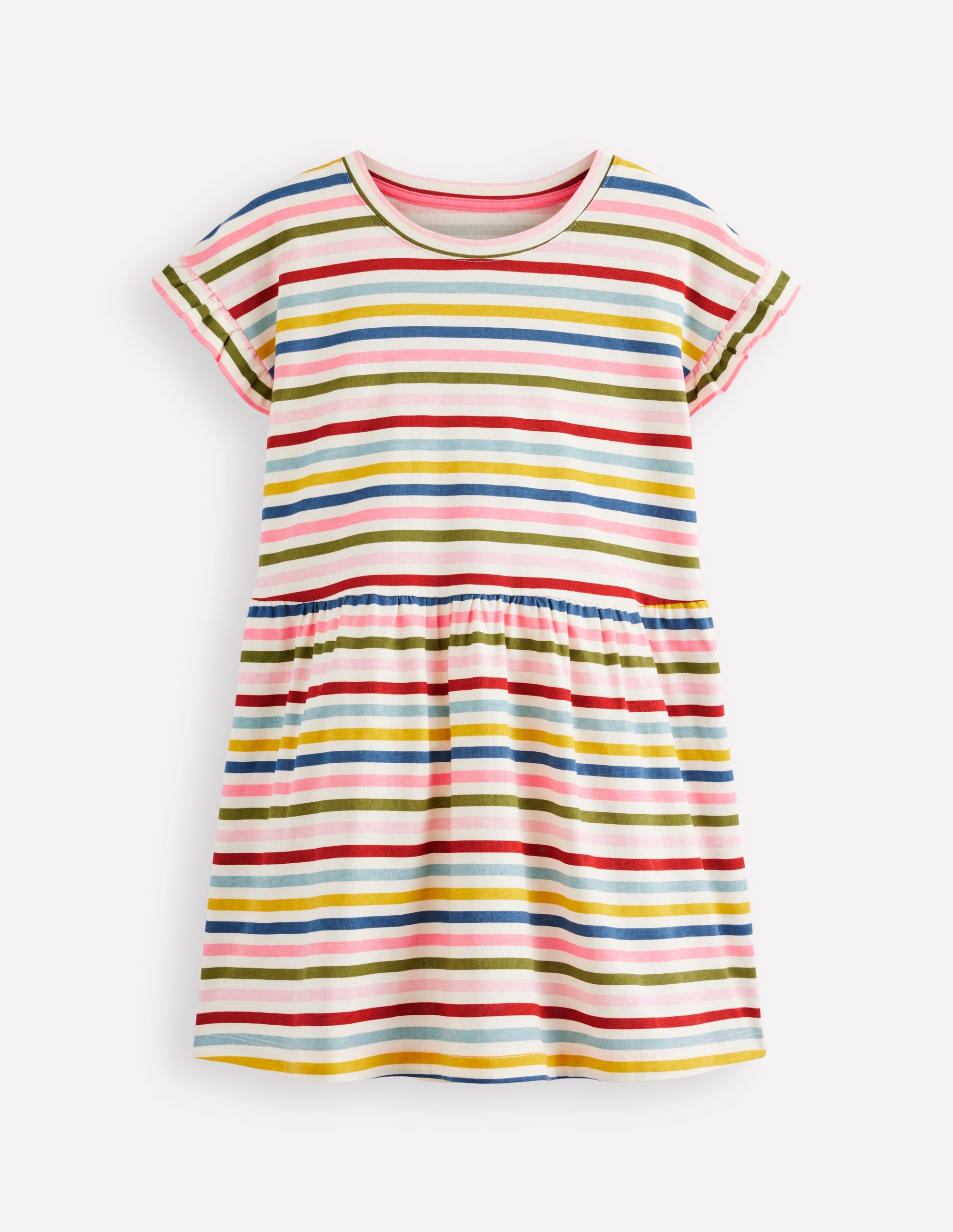 Jersey T-Shirt Dress-Maroon, Pink and Blue Stripe - Image 1