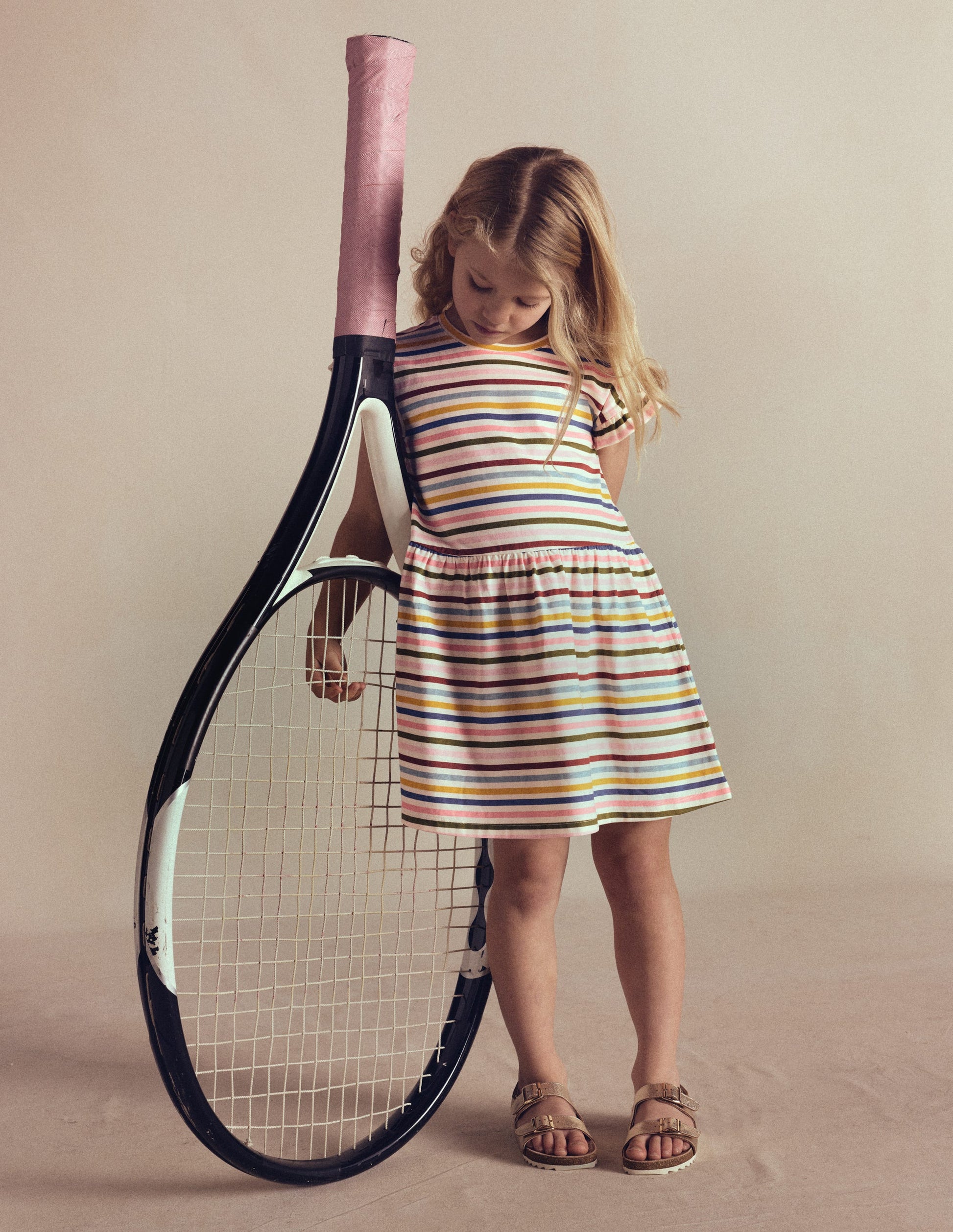 Jersey T-Shirt Dress-Maroon, Pink and Blue Stripe-4