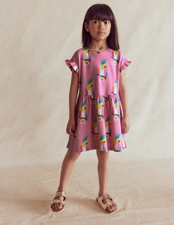 mini boden girls dresses Mini Boden Girls Striped Tropical Parrot Appliqu Cotton Dress
