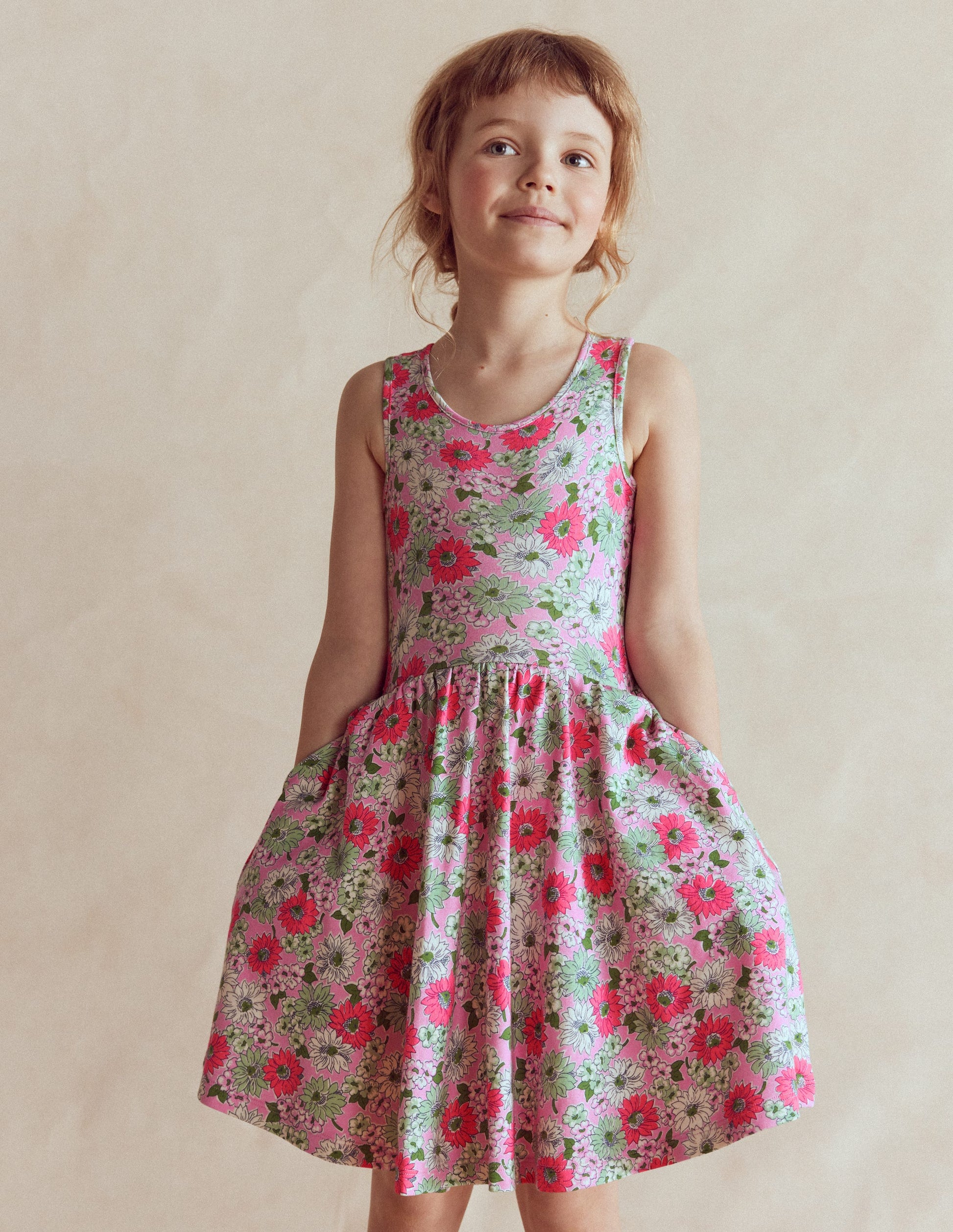 Boden Girls Twirly Jersey Dress in Pink | Size 5-6 Years