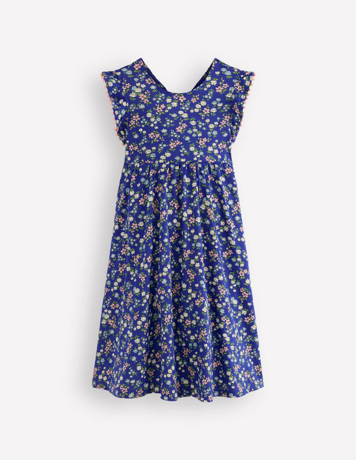 Bow Back Jersey Dress-Blue Ditsy Floral