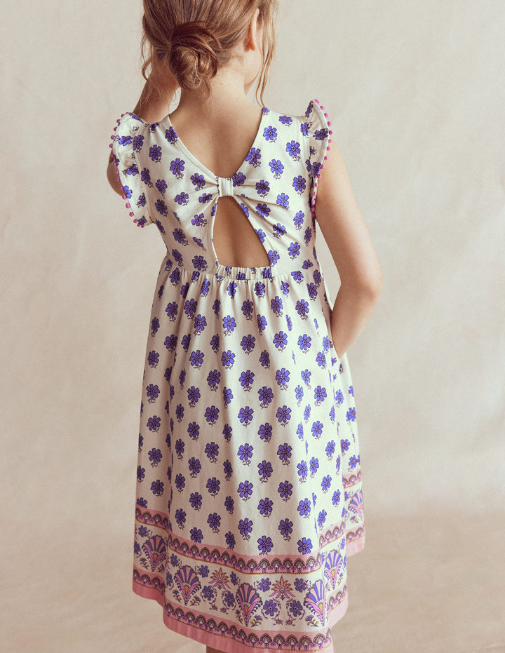 Bow Back Jersey Dress-Multi Woodblock