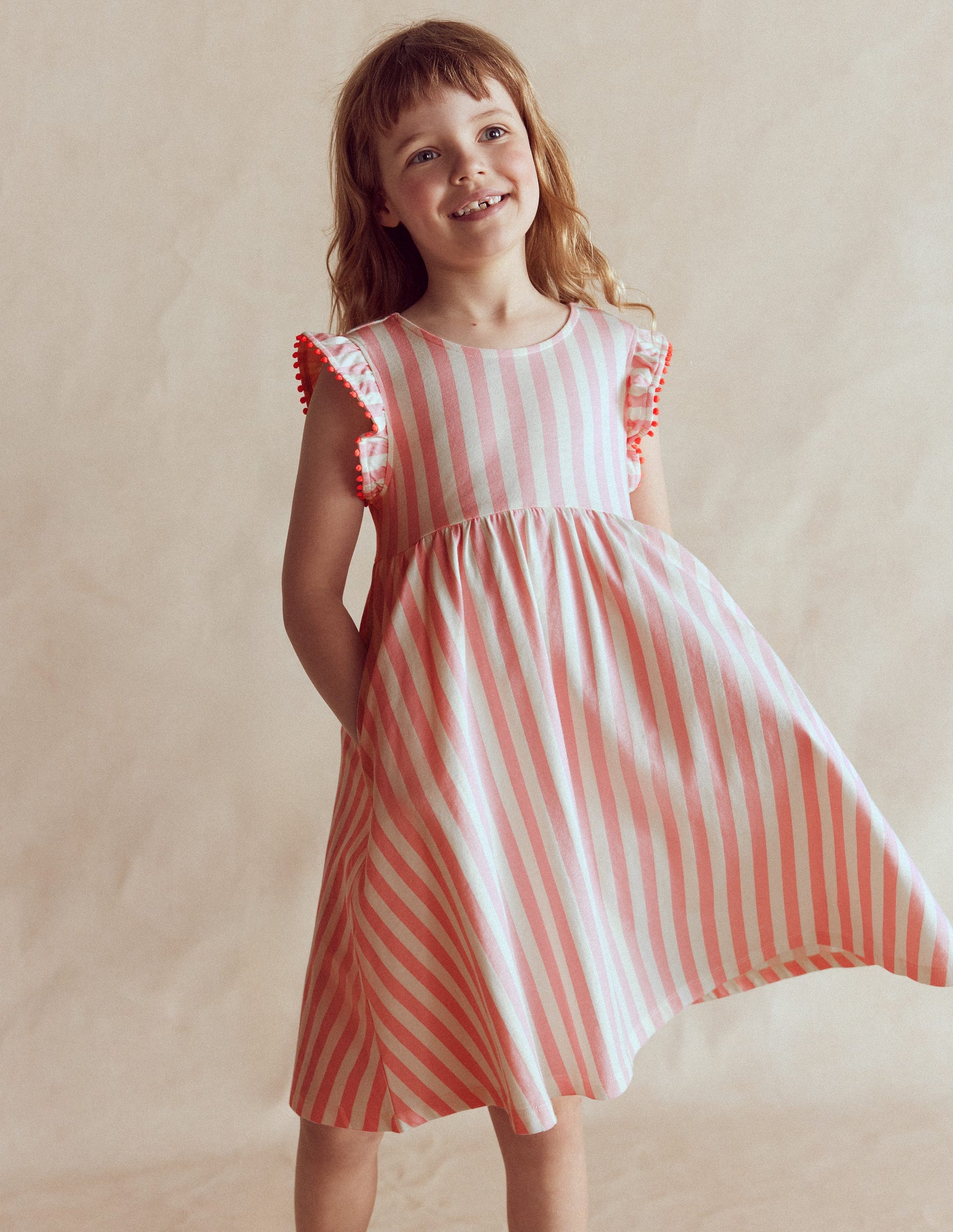 Bow Back Jersey Dress-Pink Stripe