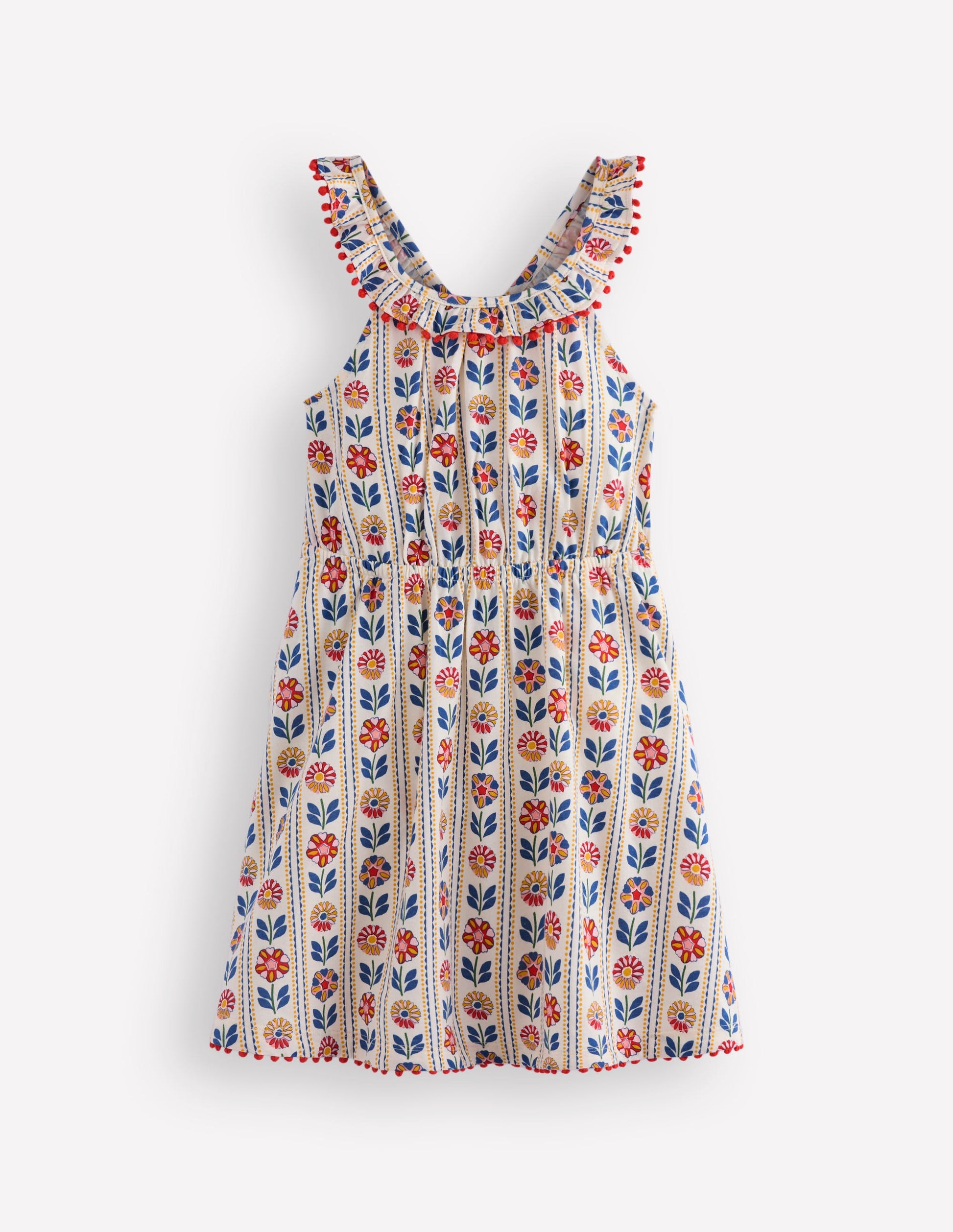 Ruffle Neck Trim Dress-Soft Ivory Woodblock Floral-1