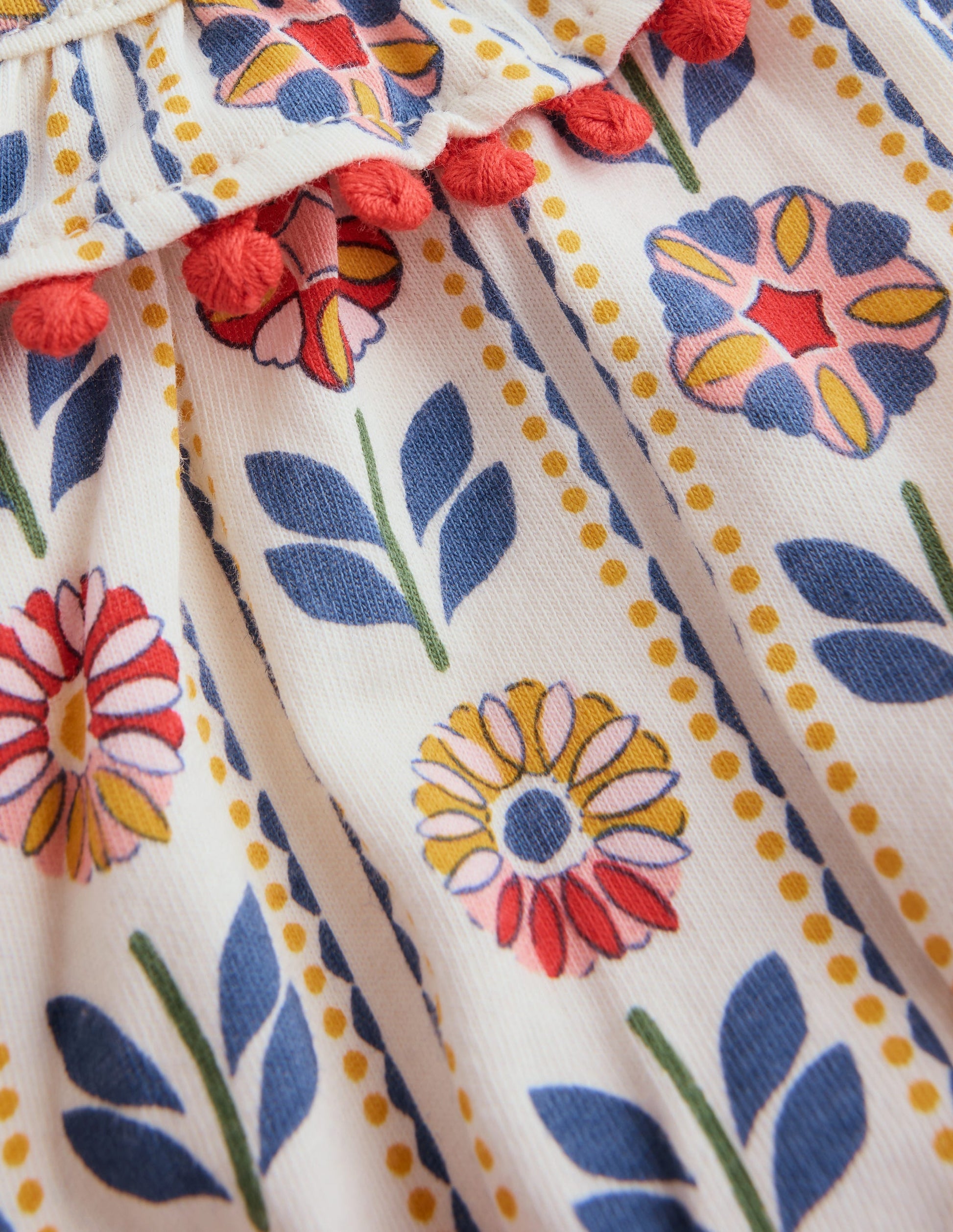 Ruffle Neck Trim Dress-Soft Ivory Woodblock Floral-3