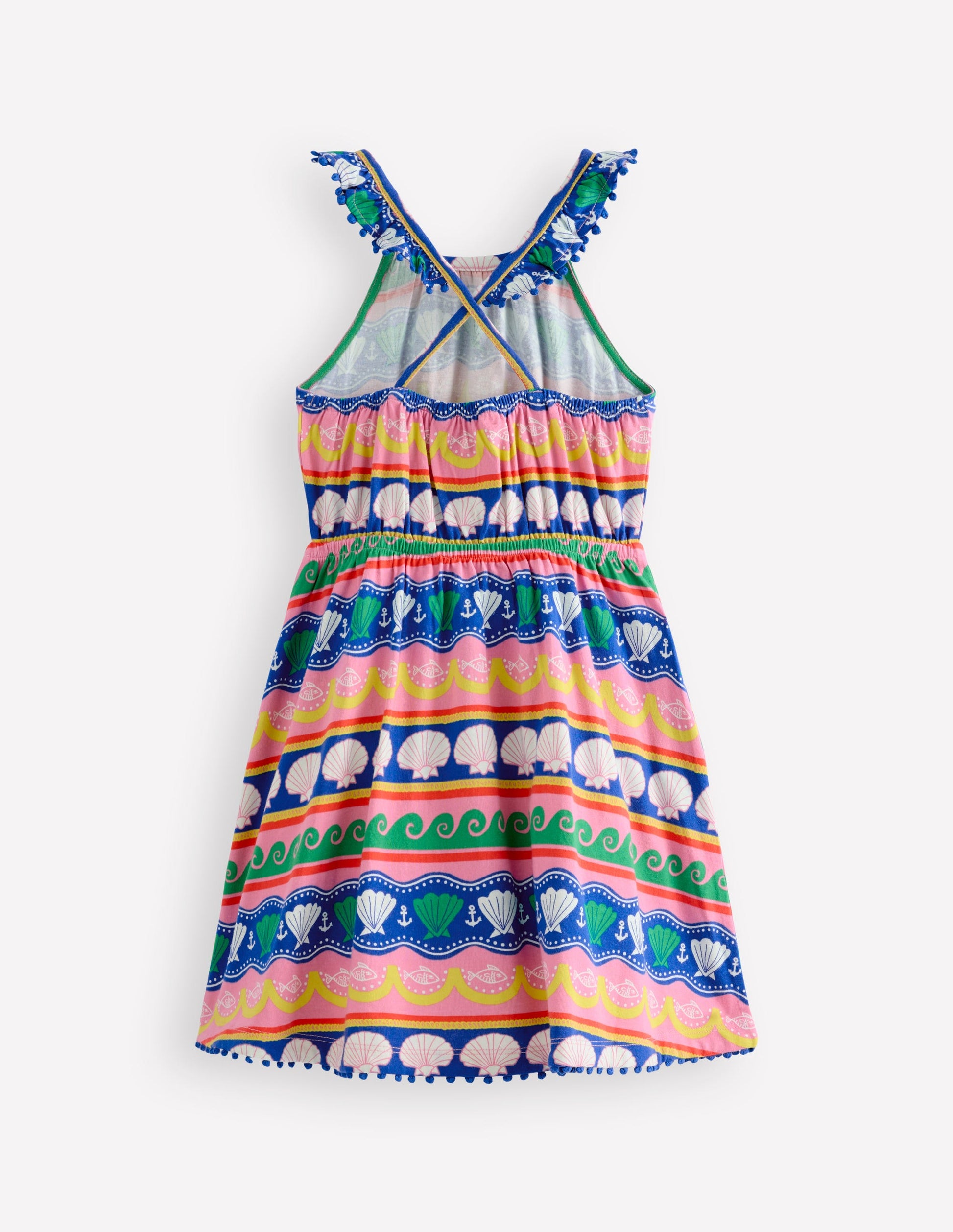 Ruffle Neck Trim Dress-Multi Seashell Stripe-2