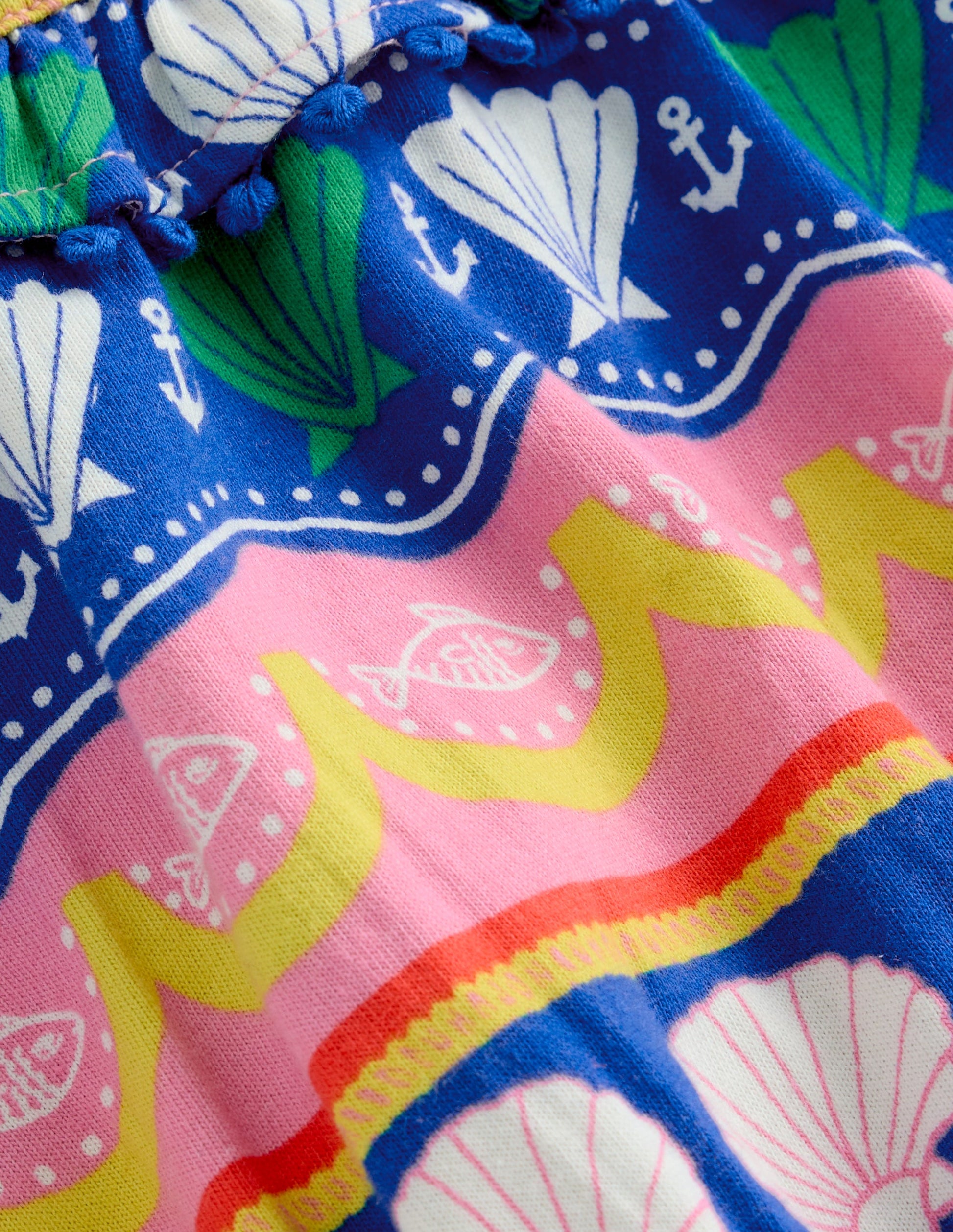 Ruffle Neck Trim Dress-Multi Seashell Stripe-3