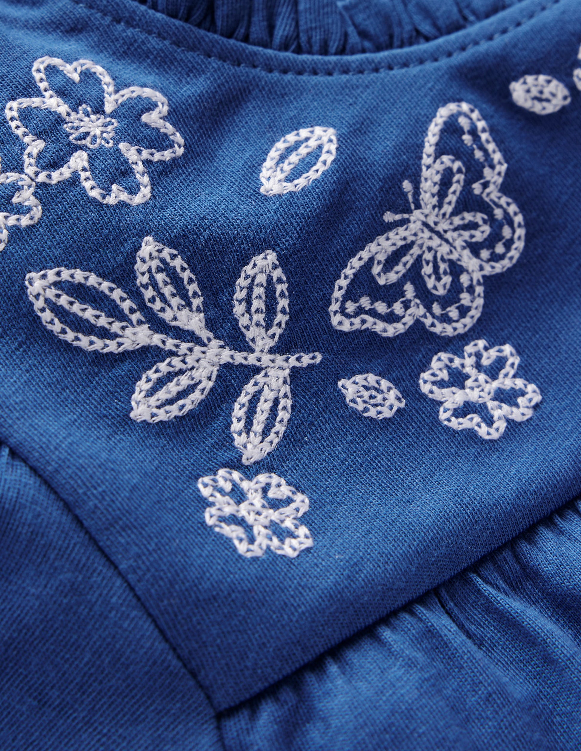 Embroidered Flutter Sleeve Top-Sapphire Blue-3