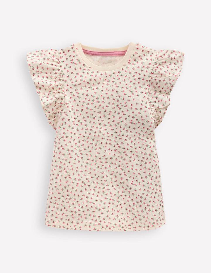 Frill Sleeve Printed Top-Pink Spaced Ditsy