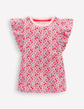 Frill Sleeve Printed Top-Pink Cherries