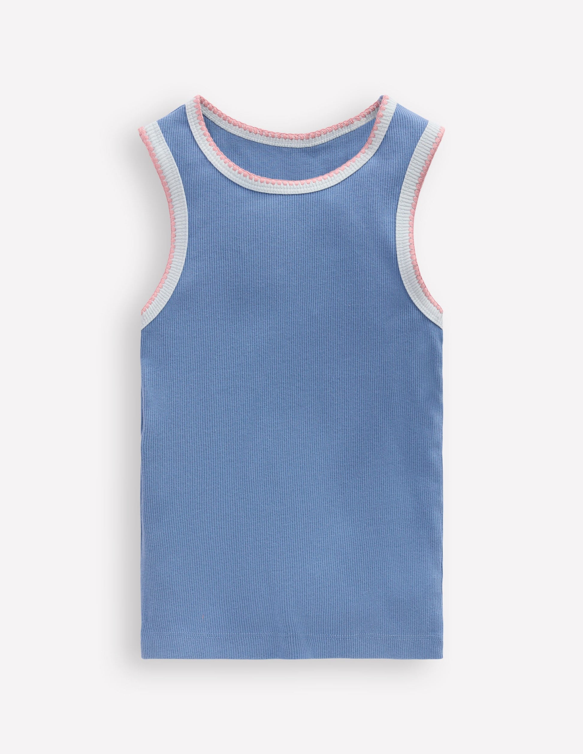 Crochet Trim Ribbed Vest-Light Blue-1