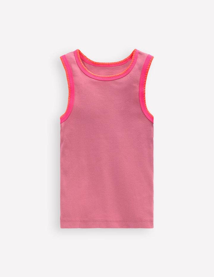 Crochet Trim Ribbed Vest-Pink Haze