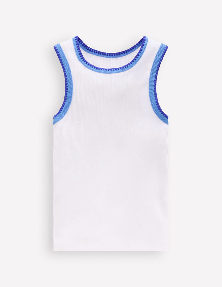 Crochet Trim Ribbed Vest-White