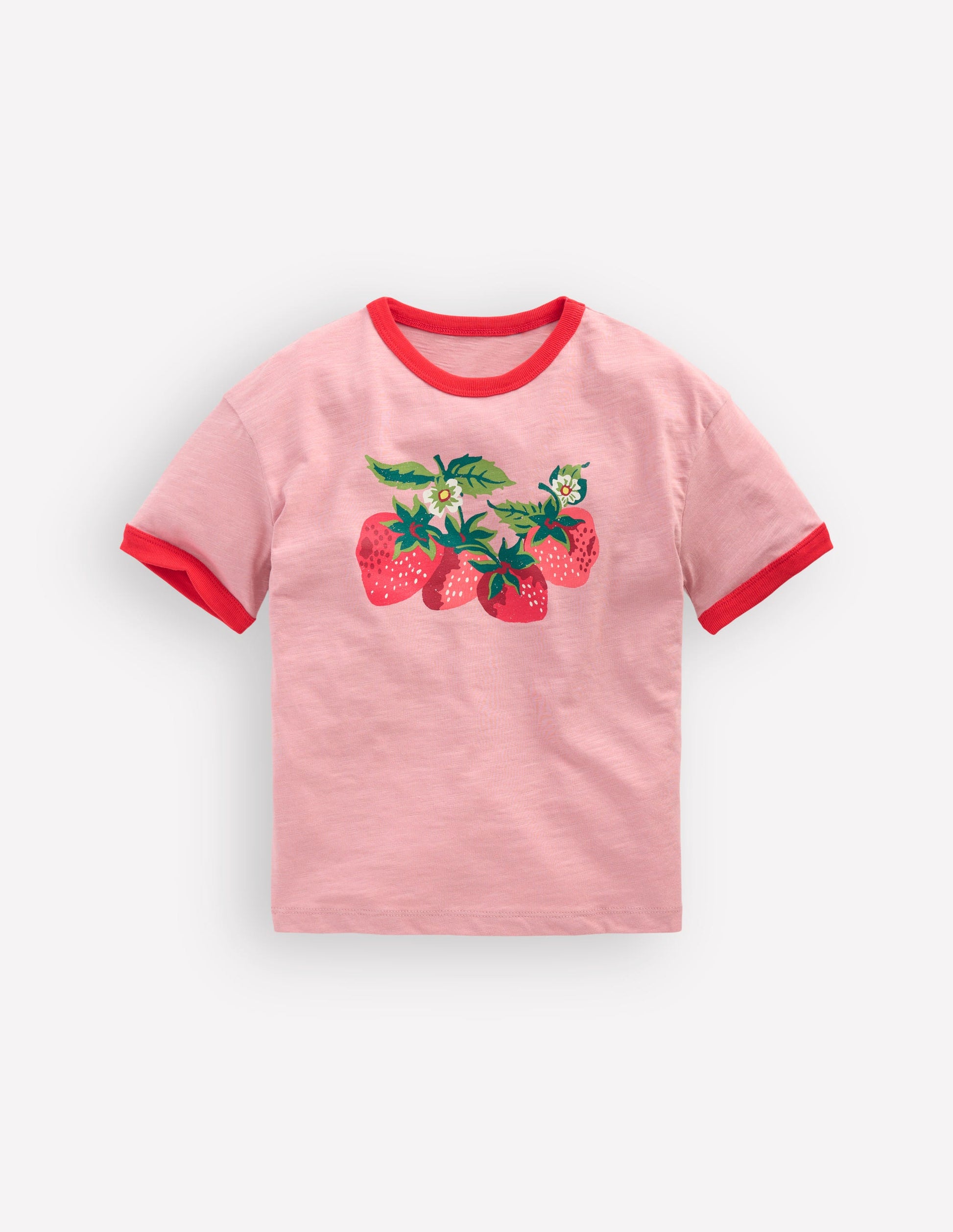 Printed Ringer T-shirt-Vintage Pink Strawberries-1