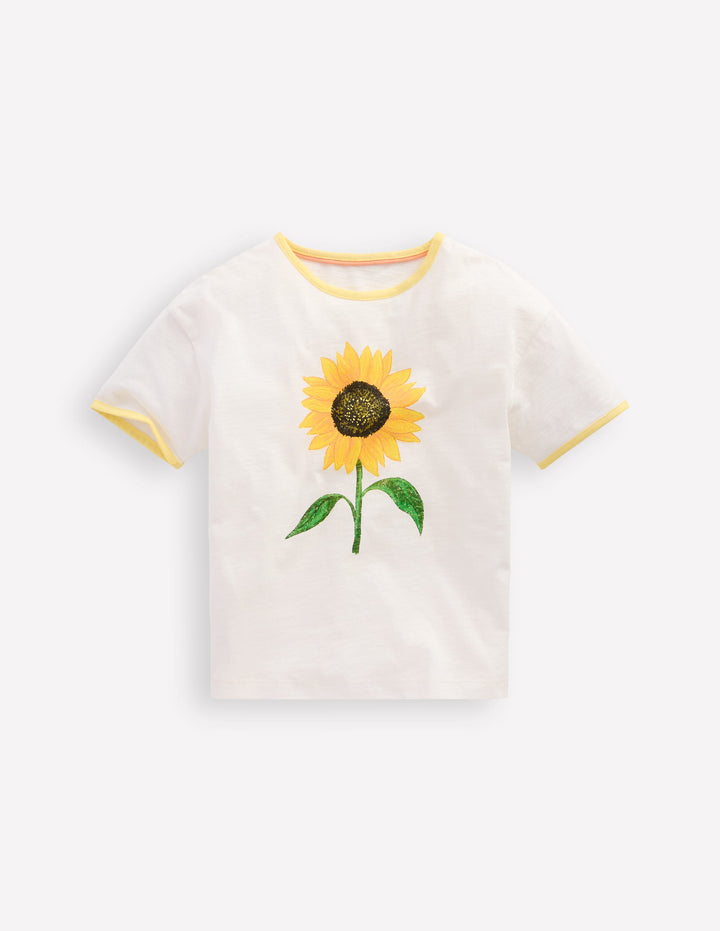 Printed Ringer T-shirt-Ivory Sunflower