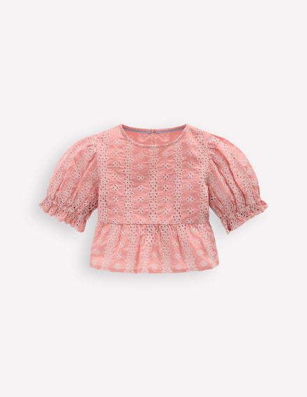 Peplum Woven Top-Almond Pink Broderie