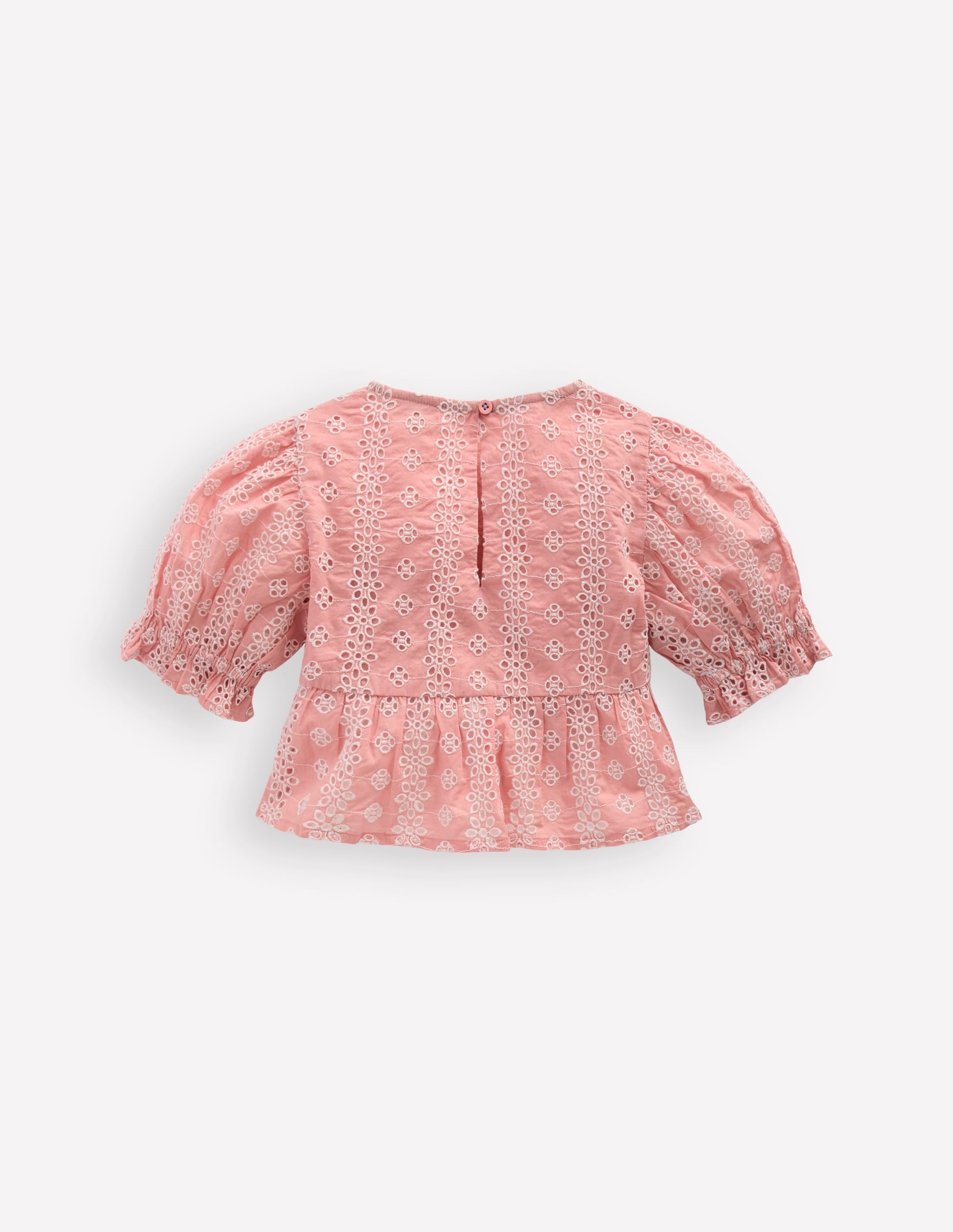 muguet heart button peplum topsピンク Peplum Woven Top-Almond Pink Broderie | Boden USA