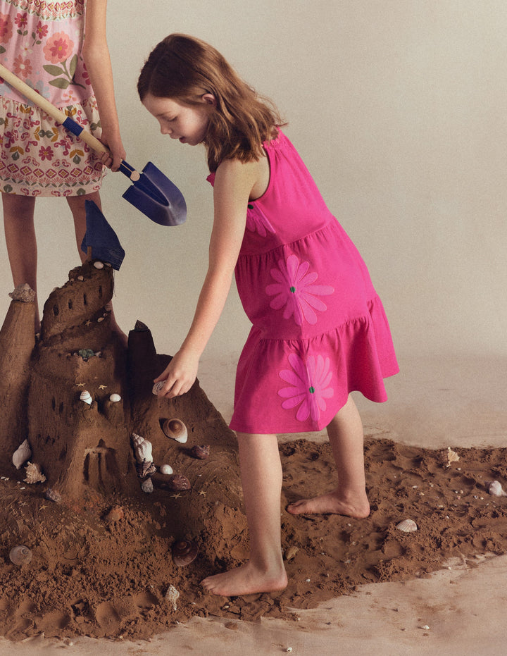 Enola Appliqué Jersey Dress-Raspberry Pink Giant Daisy