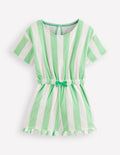 Relaxed Towelling Playsuit-Pale Green Stripe