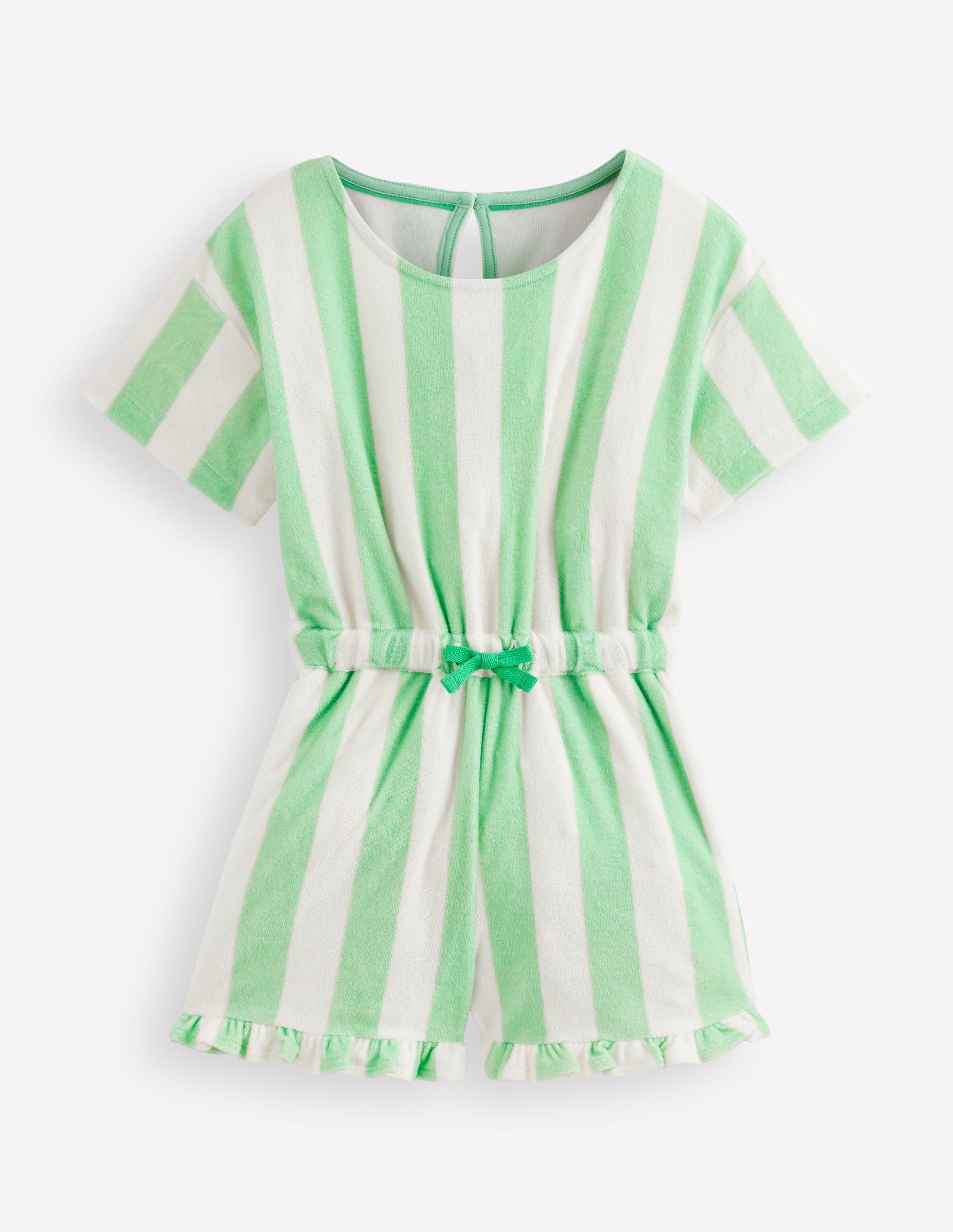 Relaxed Towelling Playsuit-Pale Green Stripe-1