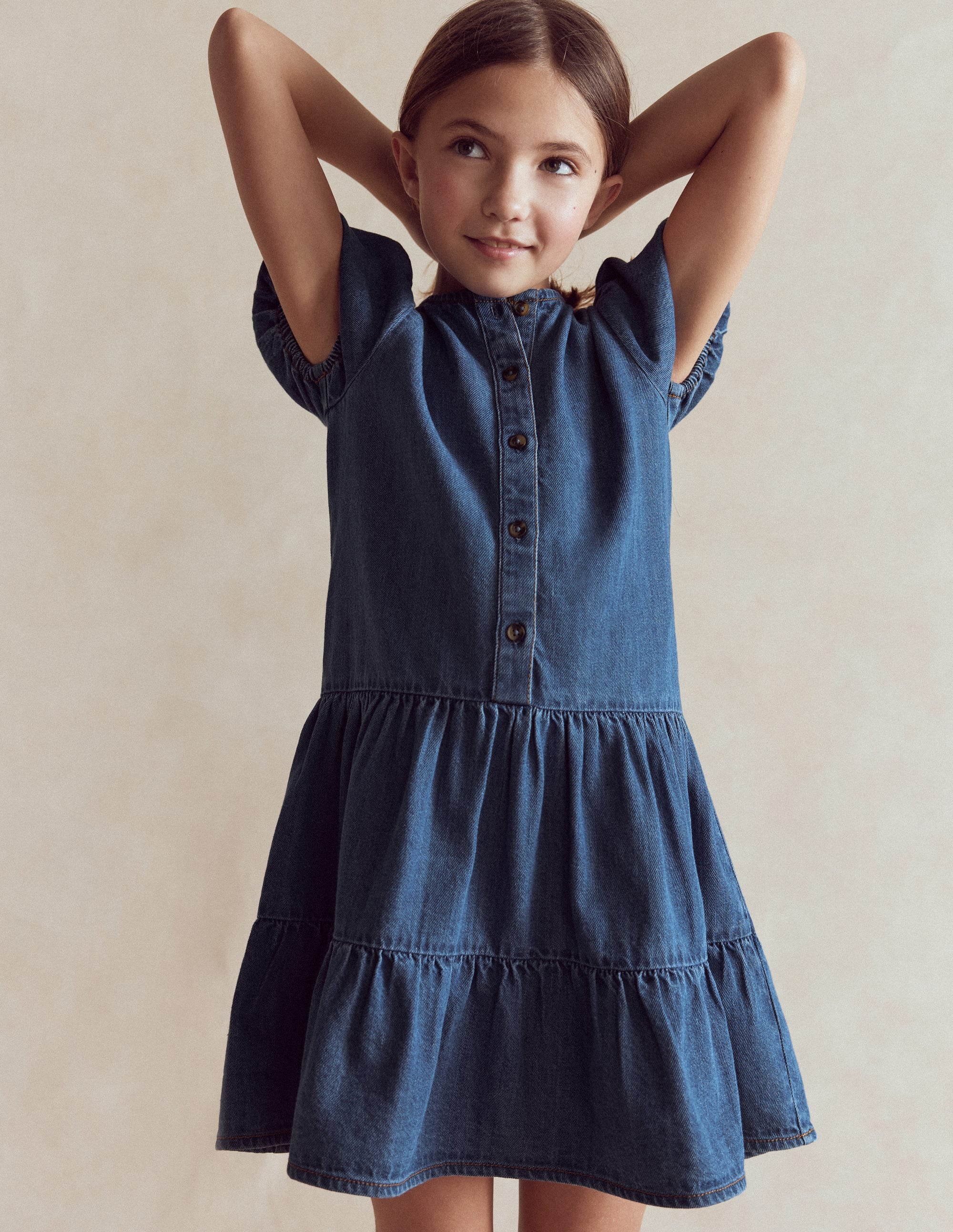 Tiered Shirt Dress-Chambray Blue - Image 1