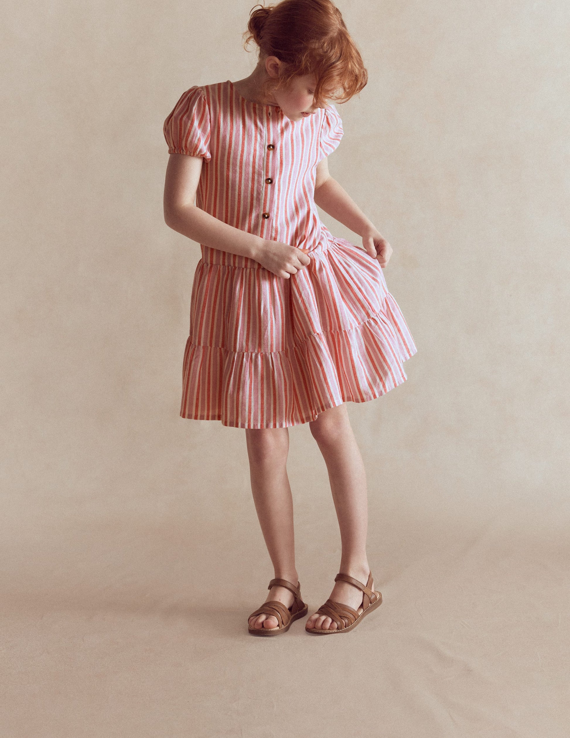 Boden Girls Tiered Shirt Dress in Pink | Size 6-7 Years Boden Girls Tiered Shirt Dress in Pink | Size 6-7 Years