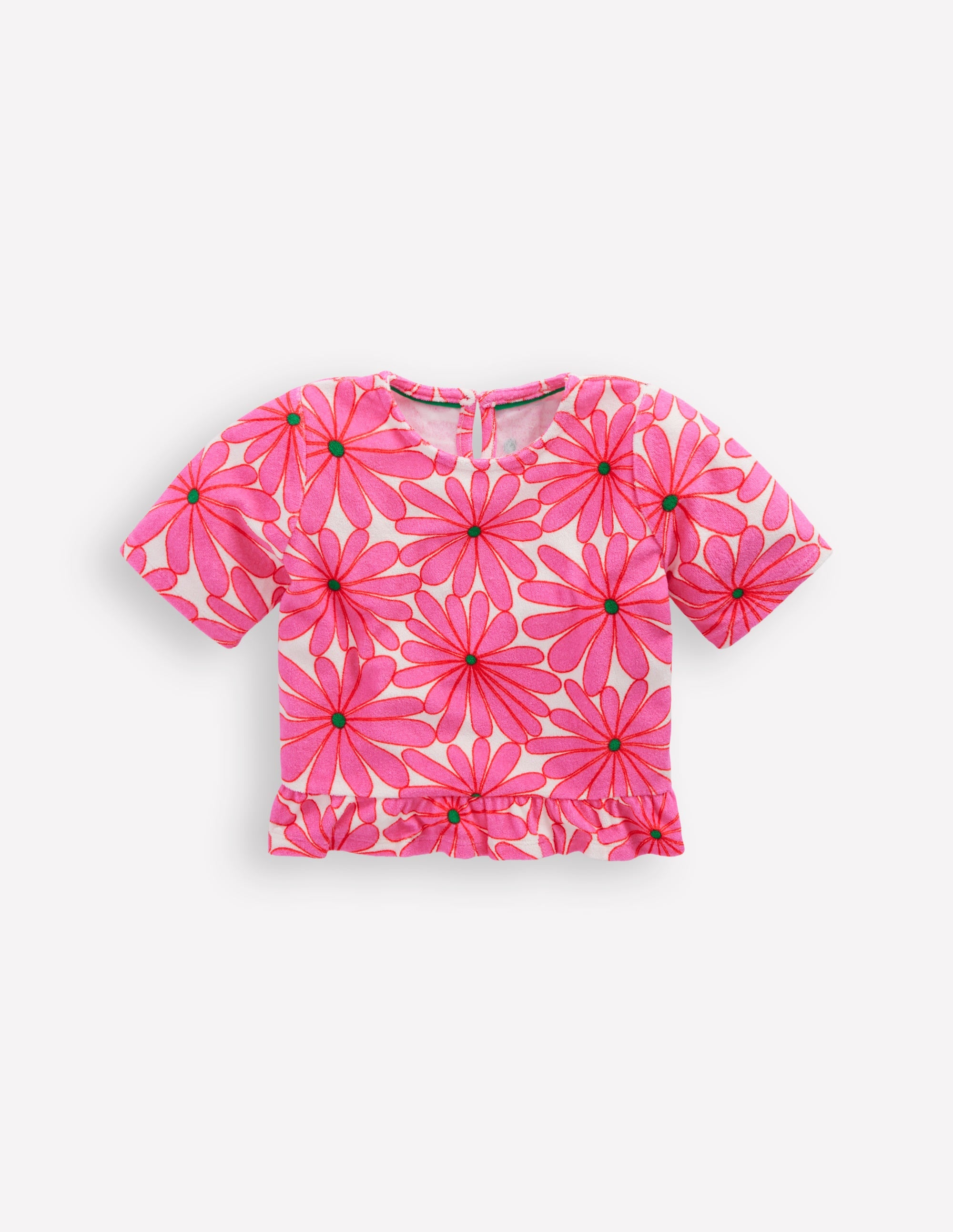 Peplum Towelling Top-Festival Pink Giant Daisy - Image 1
