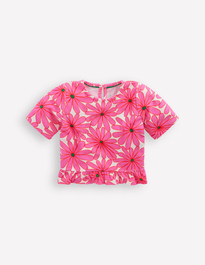 Peplum Towelling Top-Festival Pink Giant Daisy